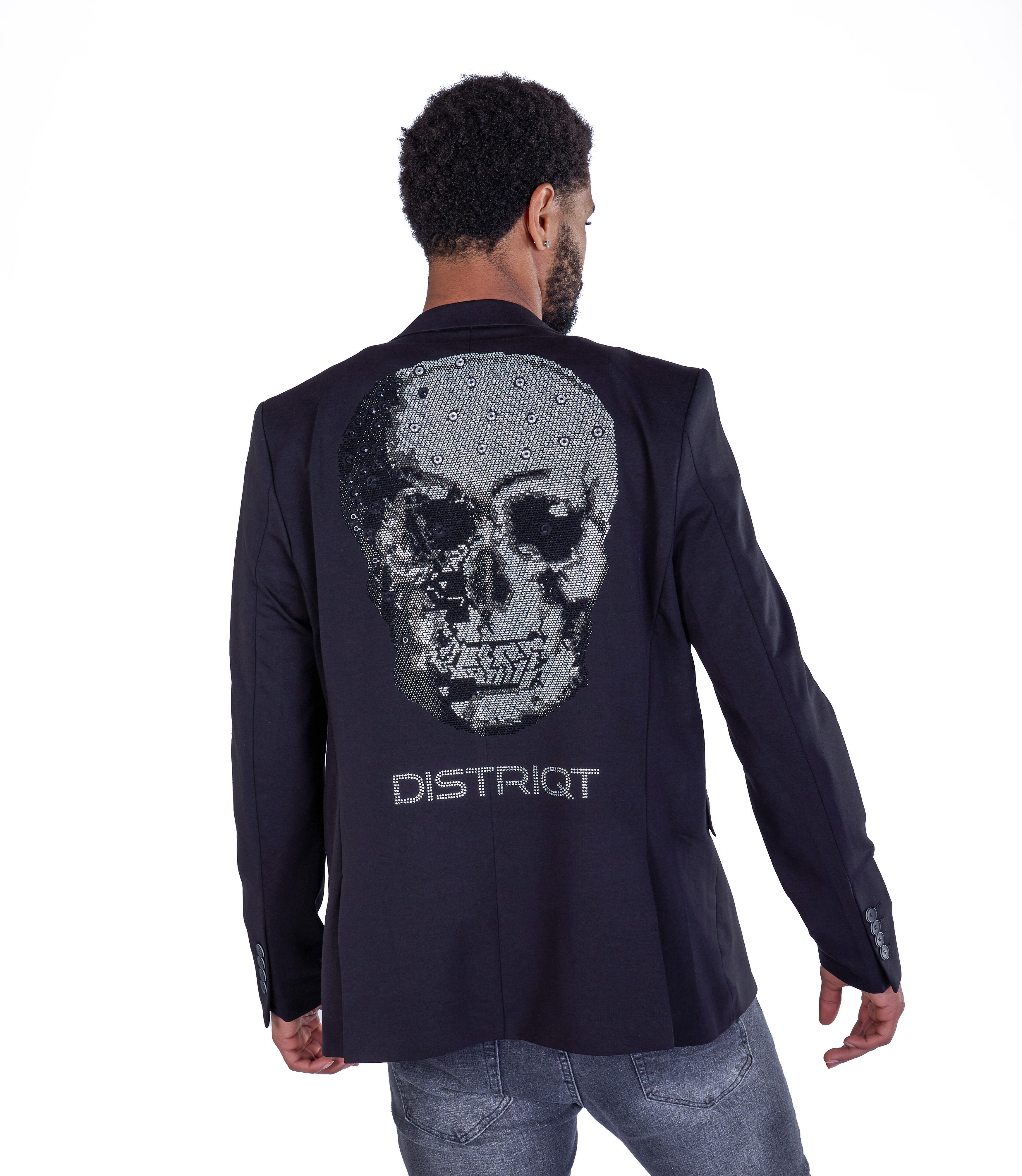 Denim Distriqt Sakko Designer Slim Fit Totenkopf Herren Sakko Schwarz 50 günstig online kaufen