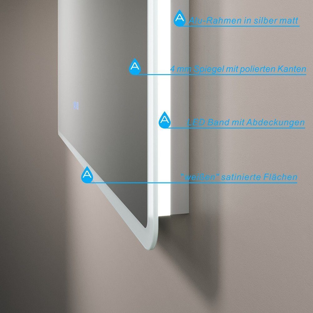 AQUALAVOS Badspiegel Badspiegel 100-160cm mit LED Beleuchtung Lichtspiegel Wandspiegel, Beschlagfrei, Kalt/Warm Licht, dimmbar, Helligkeit-Speicherfunktion – Bild 5 von 5