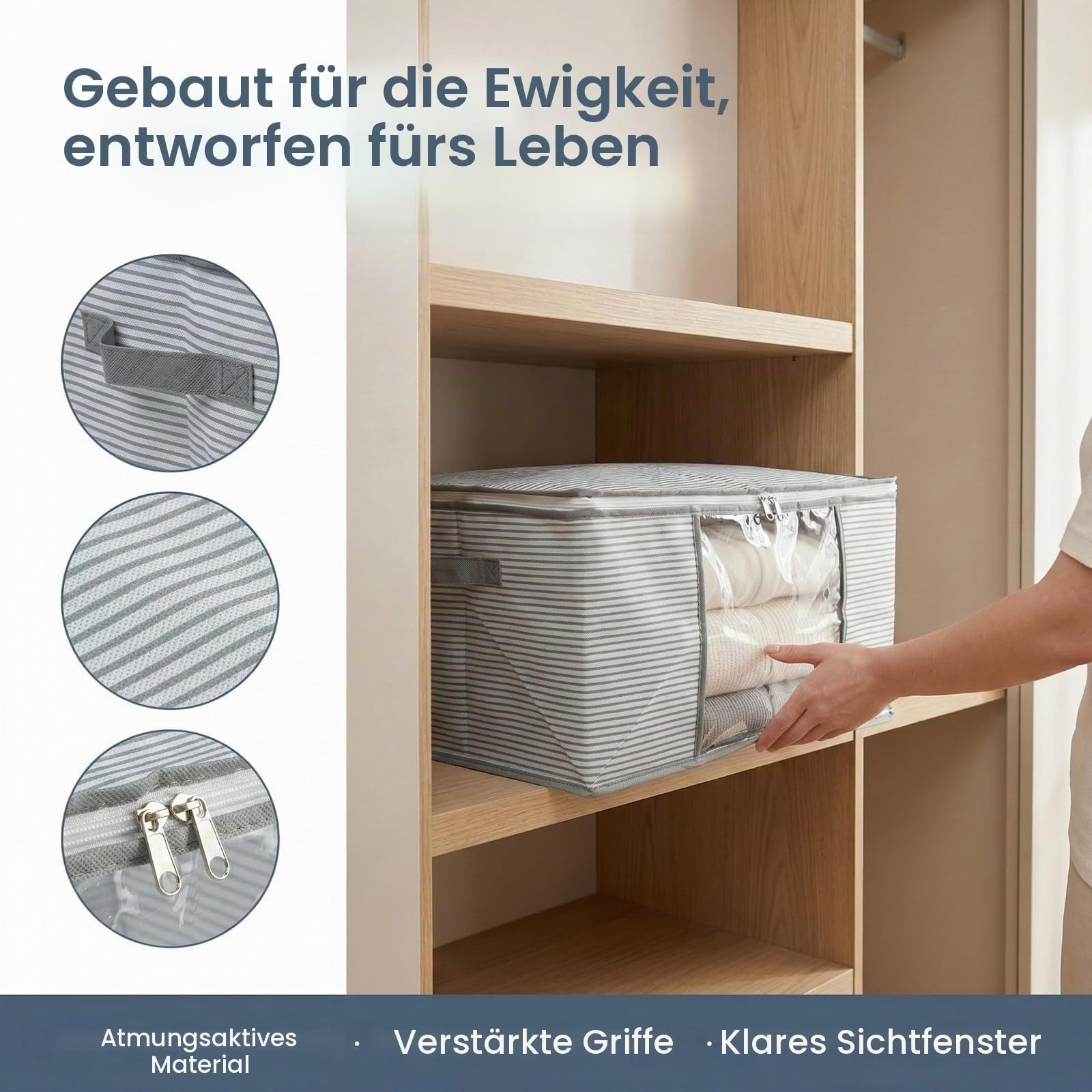 FOUORTUNATE-BEE Organizer 3 Stück Aufbewahrungstasche Kleideraufbewahrung (Kleiderschrank Organizer Aufbewahrungsbox Klappbar Stapelbar, 3 St., mit Verstärkten  – Bild 5 von 5