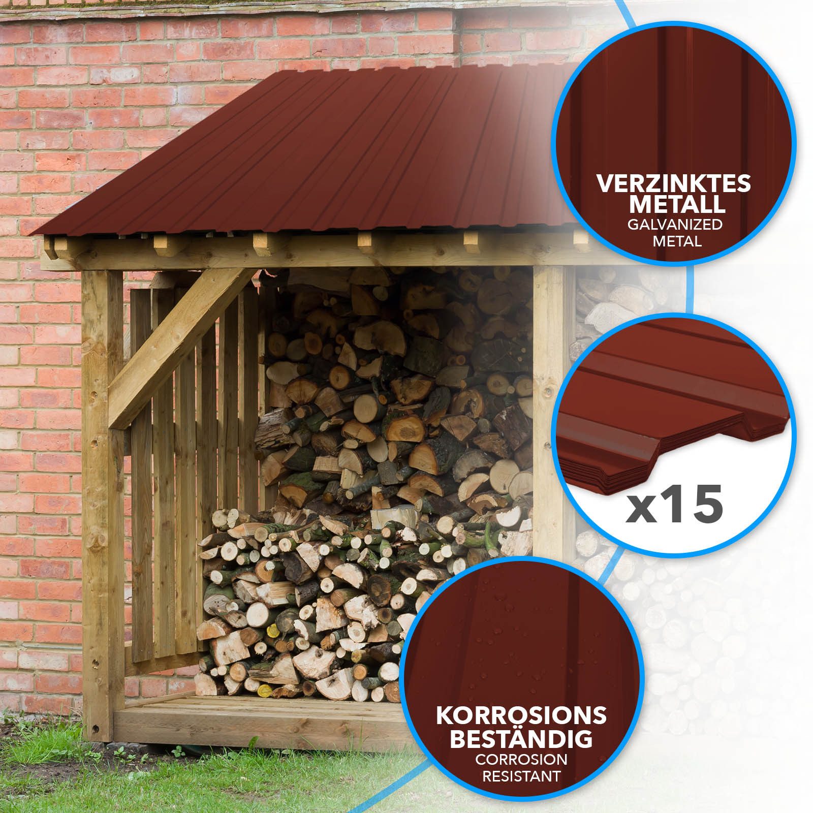 Karat Trapezblech Dachblech 7,7m² inkl Schrauben, Wandblech verzinkt, Profilblech, Blech verzinkt, 1150x450x0,25 mm (Spar-Set 15-St. 115x45 cm) wetterfest für Carport & Gartenhaus, verschiedene Farben