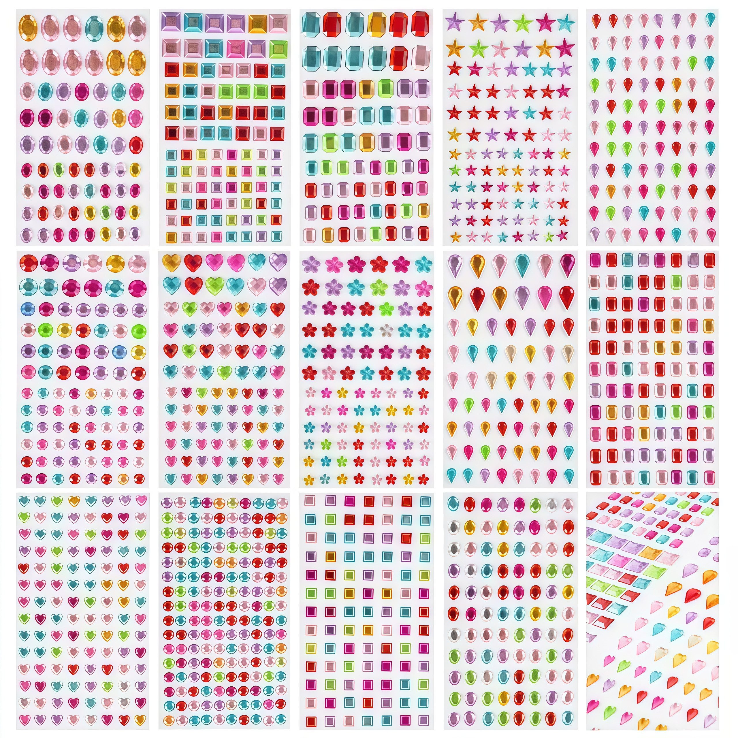 FOUORTUNATE-BEE Schmuckset 14 Bögen Strasssticker für Basteln und kreative Projekte (14-tlg), Bunte Schmucksteine für Kinder, Bilderrahmen und Deko