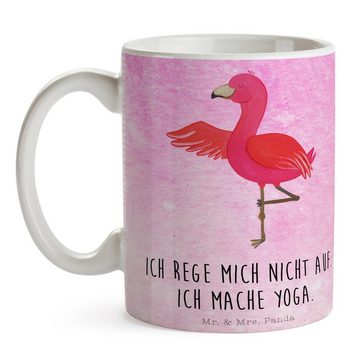 Mr. & Mrs. Panda Tasse Flamingo Yoga - Aquarell Pink - Geschenk, Namaste, Tasse Sprüche, Ker, Keramik, Herzberührende Designs