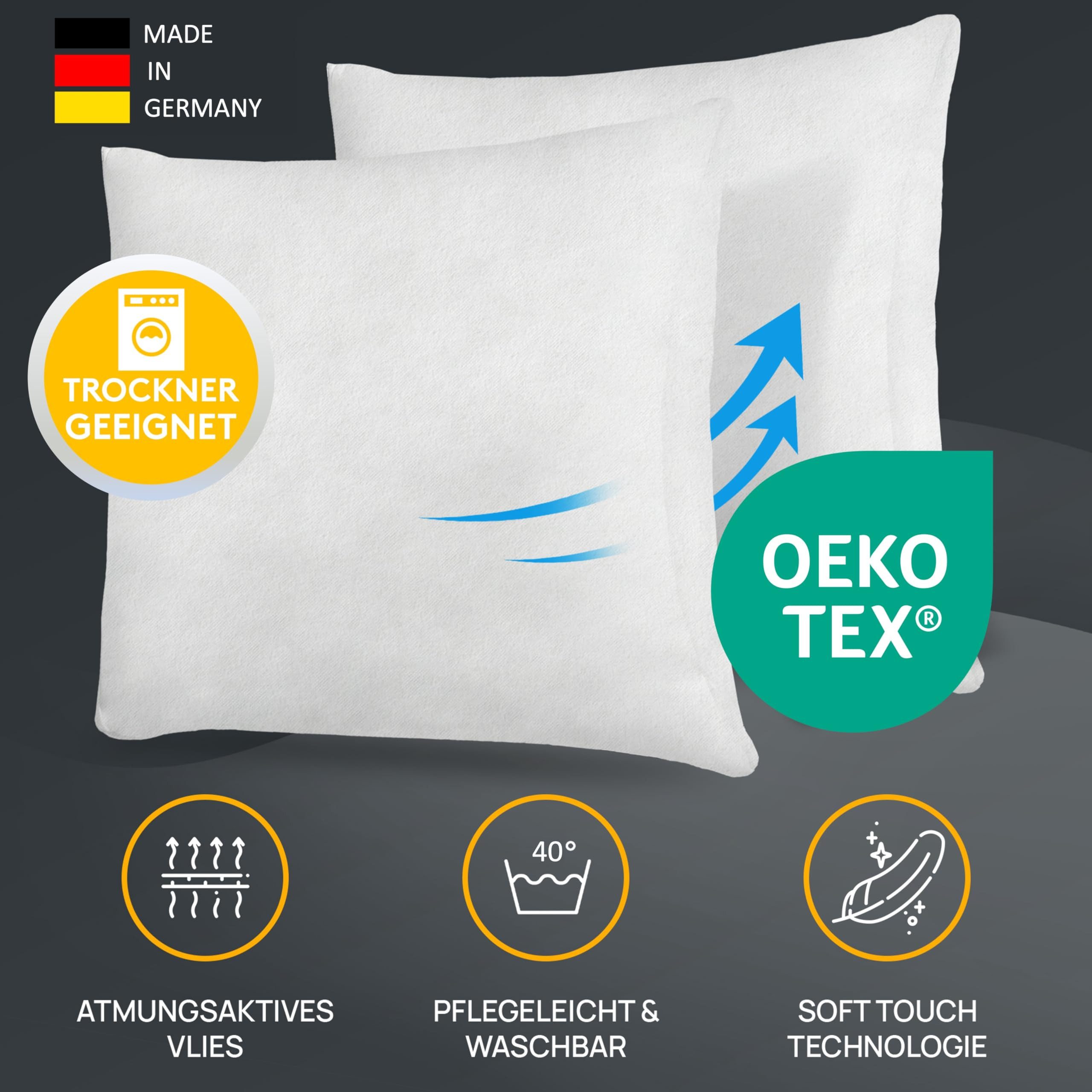 LILENO HOME Kissenfüllung Vlieskissen in verschiedenen Größen - Made in Germany, 2er Set Kissenfüllung 30x30 cm, waschbar - 40°C, allergikerfreundlich