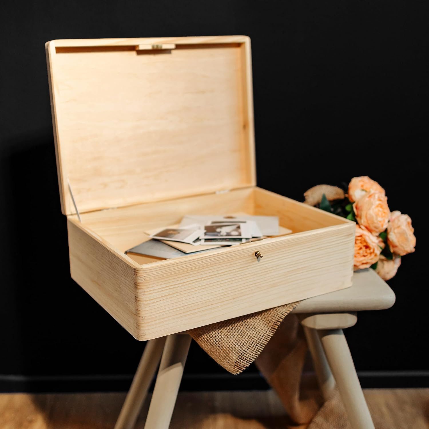 Creative Deco Holzkiste mit Deckel und Schlüssel, Holztruhe Erinnerungsbox günstig online kaufen