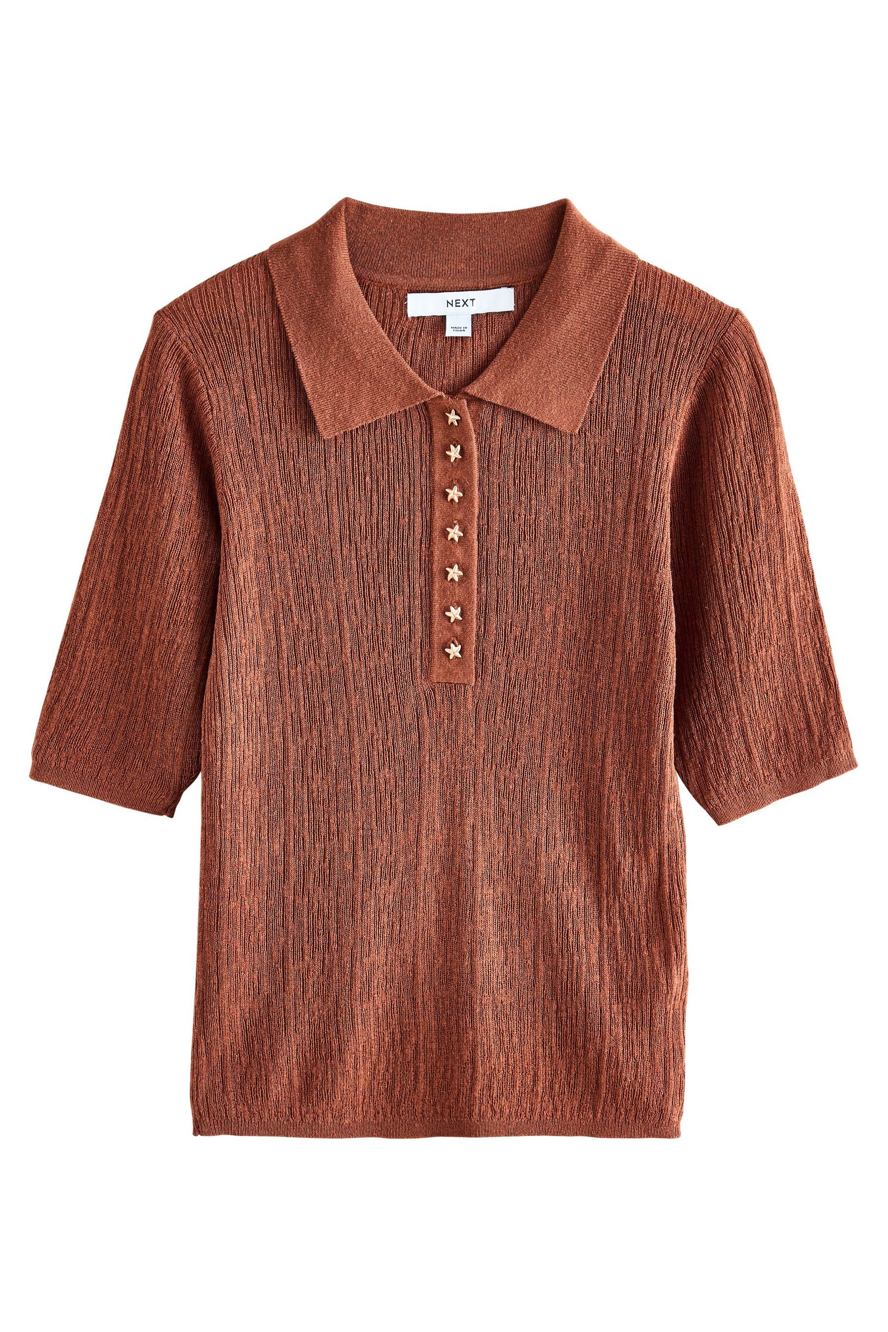 T-Shirt Strukturiertes Poloshirt mit Leinenanteil