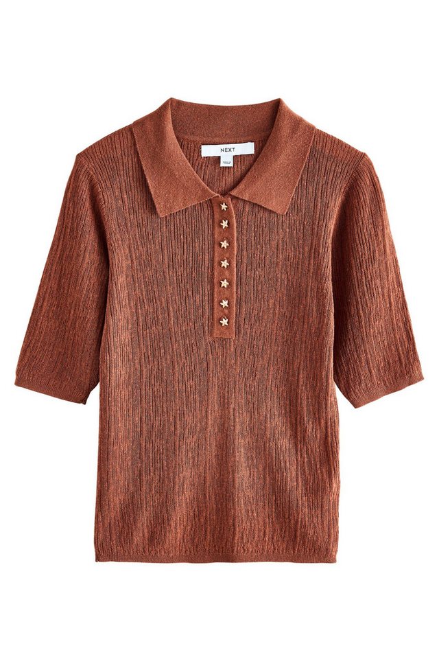 Next T-Shirt Strukturiertes Poloshirt mit Leinenanteil (1-tlg)