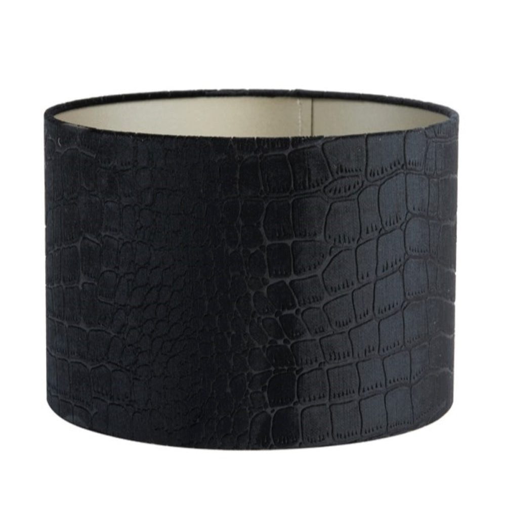Dirk Davids Leuchten GmbH Lampenschirm Lampenschirm Zylinder in Velours Schwarz mit Kroko Prägung 30-30-21cm, Hochwertiger Velours mit Kroko Prägung