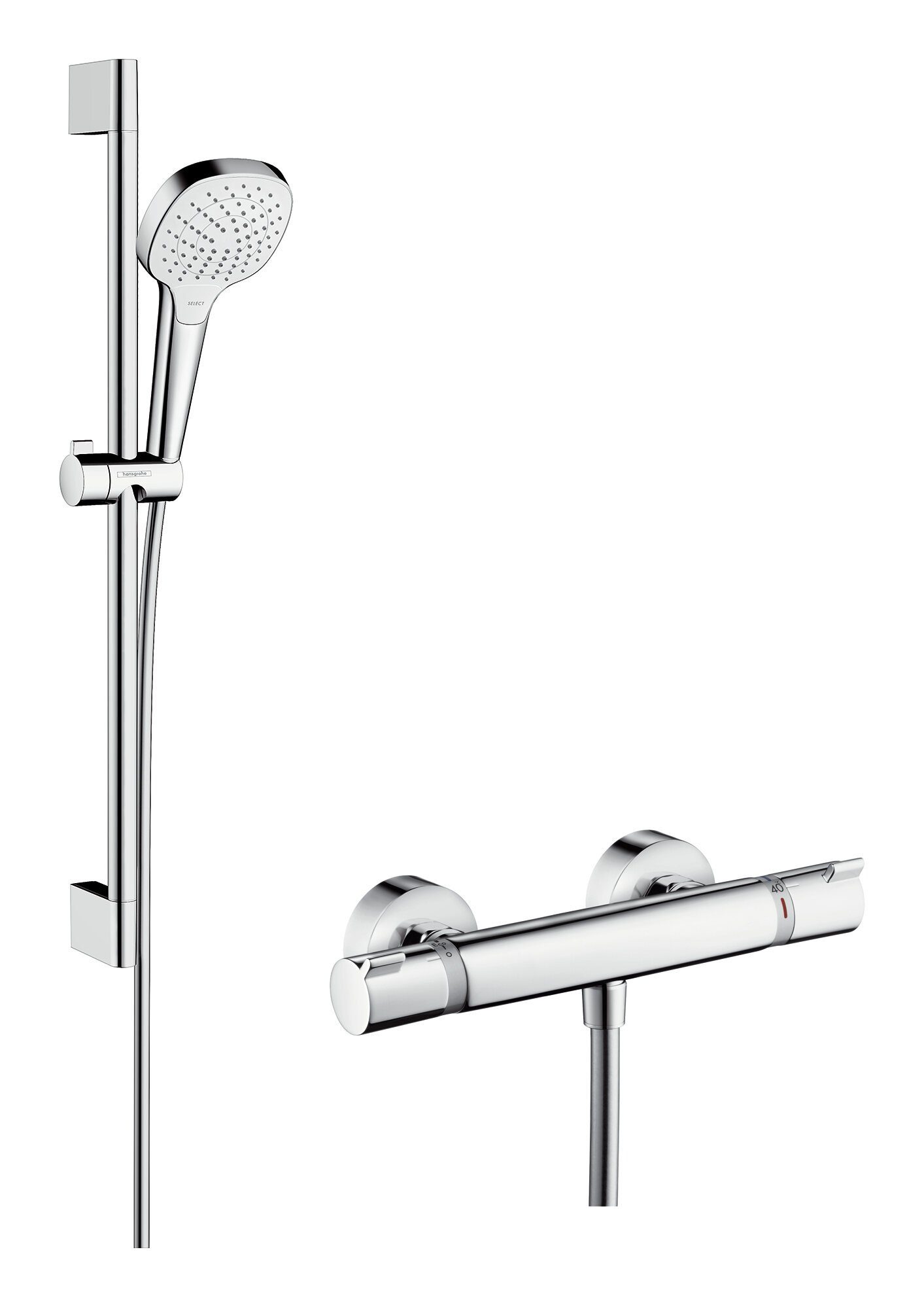 hansgrohe Duschsystem Croma Select E, Höhe 66.9 cm, 3 Strahlart(en), Vario mit Ecostat Comfort Thermostat und Brausestange 650 mm