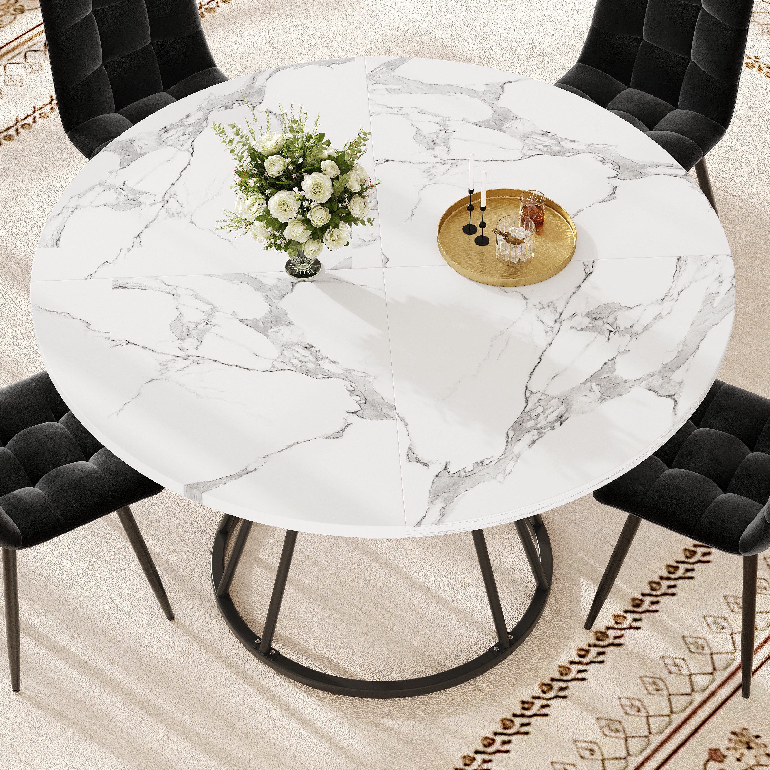 HAUSS SPOLE Esstisch Runder Küchentisch Frühstückstisch mit Ablagefläche Me günstig online kaufen