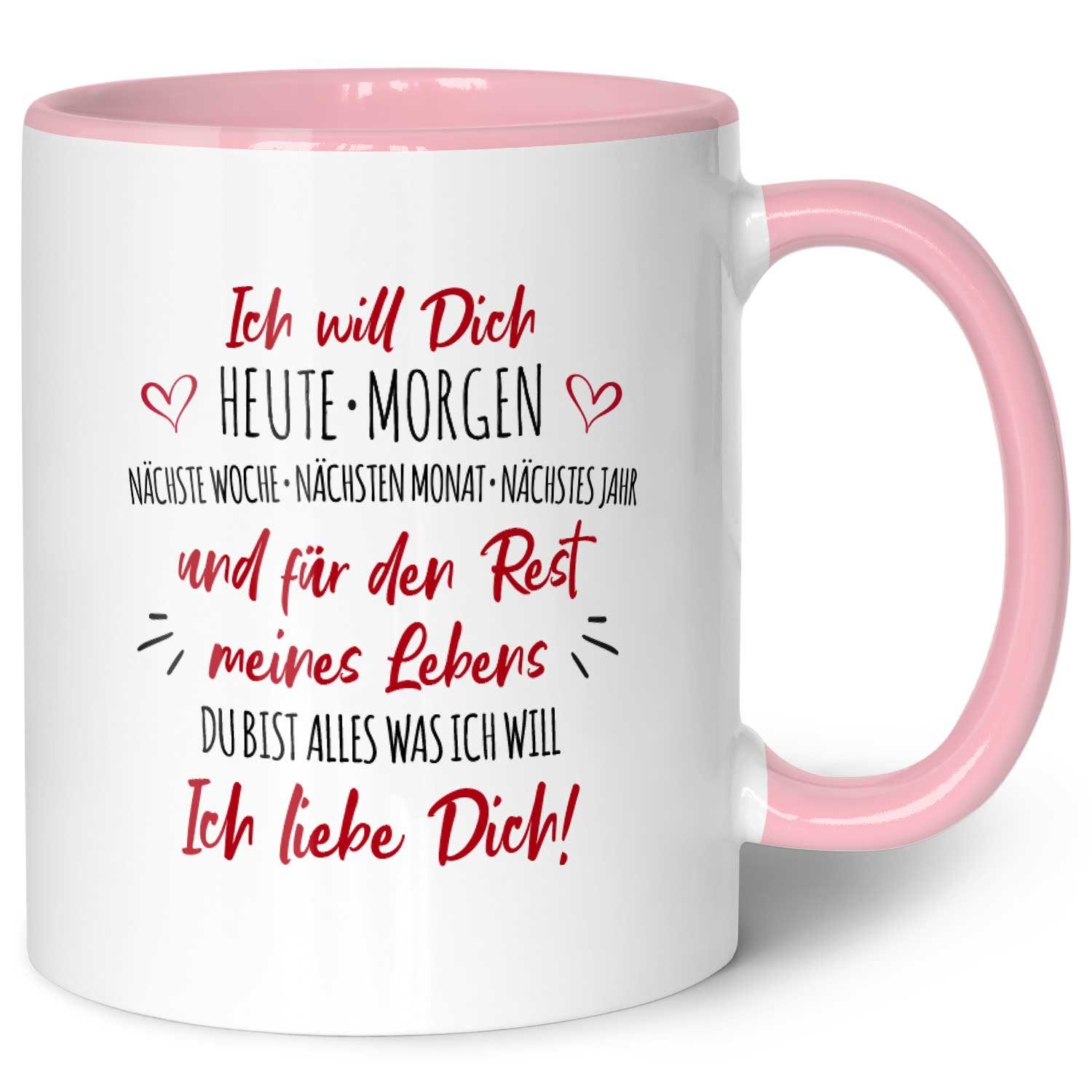 GRAVURZEILE Tasse mit Spruch - Ich will dich - Geschenk für Freund Freundin, Keramik, Farbe: Rosa