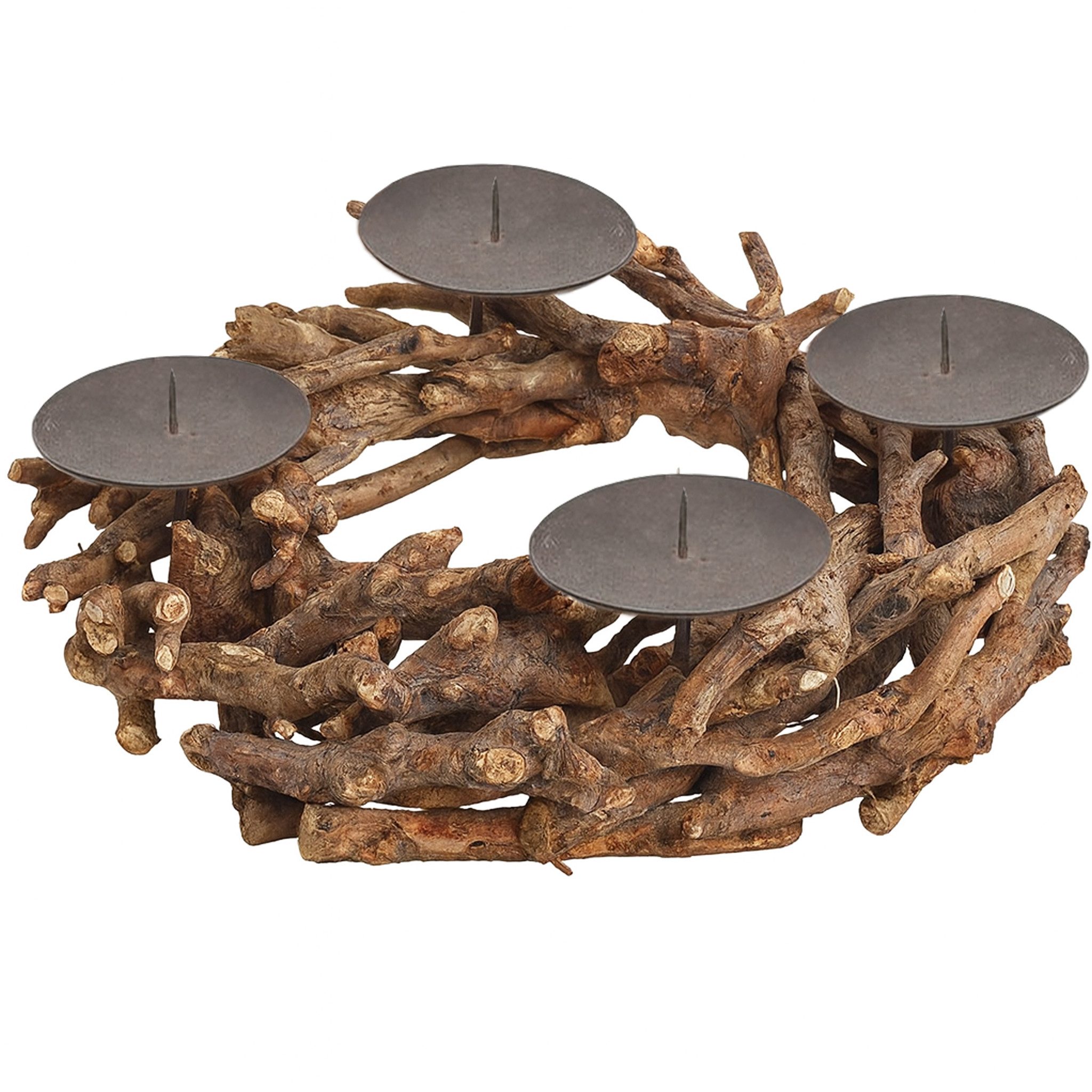 matches21 HOME & HOBBY Adventskranz Treib-Holz Adventskranz rund mit Kerzen-Stecker natur Ø ca. 30 cm, Kerzenhalter Kranz als Stumpenkerzen Advent Weihnachten Tischdeko