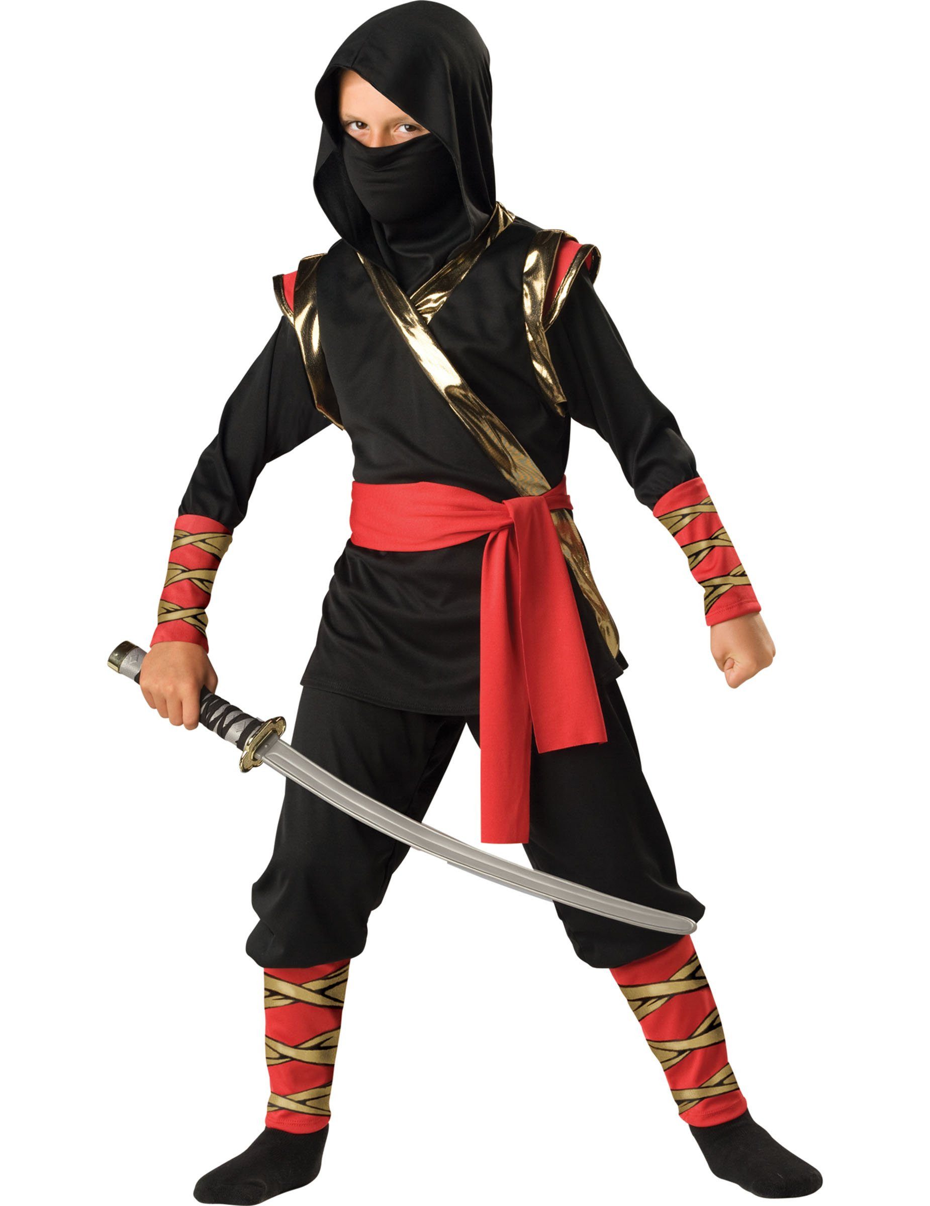 JADEO Kostüm Kostüm Ninja Premium für Kinder schwarz-rot-gold
