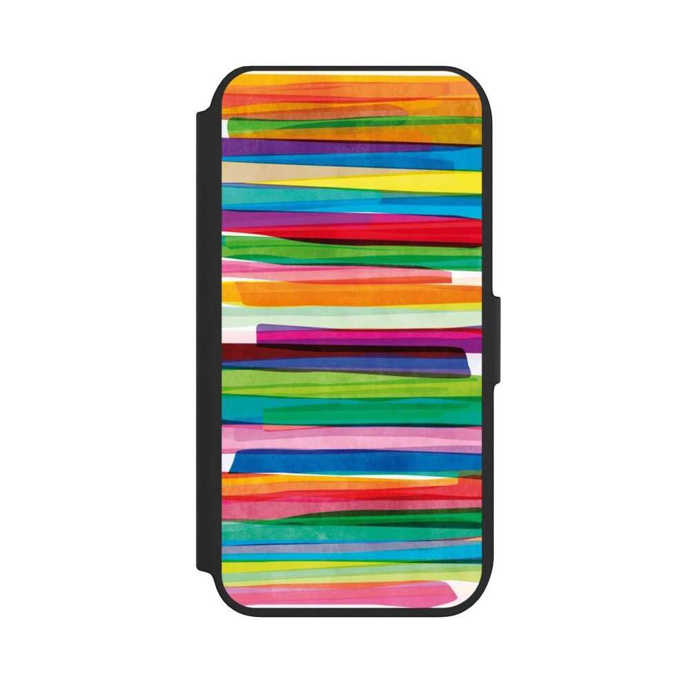 NIVOCASE Handyhülle Streifen Wasserfarbe bunt Colorful Stripes1, Apple iPhone 8 Klapphülle Handyhülle aus Kunst Leder NIVOflip schwarz