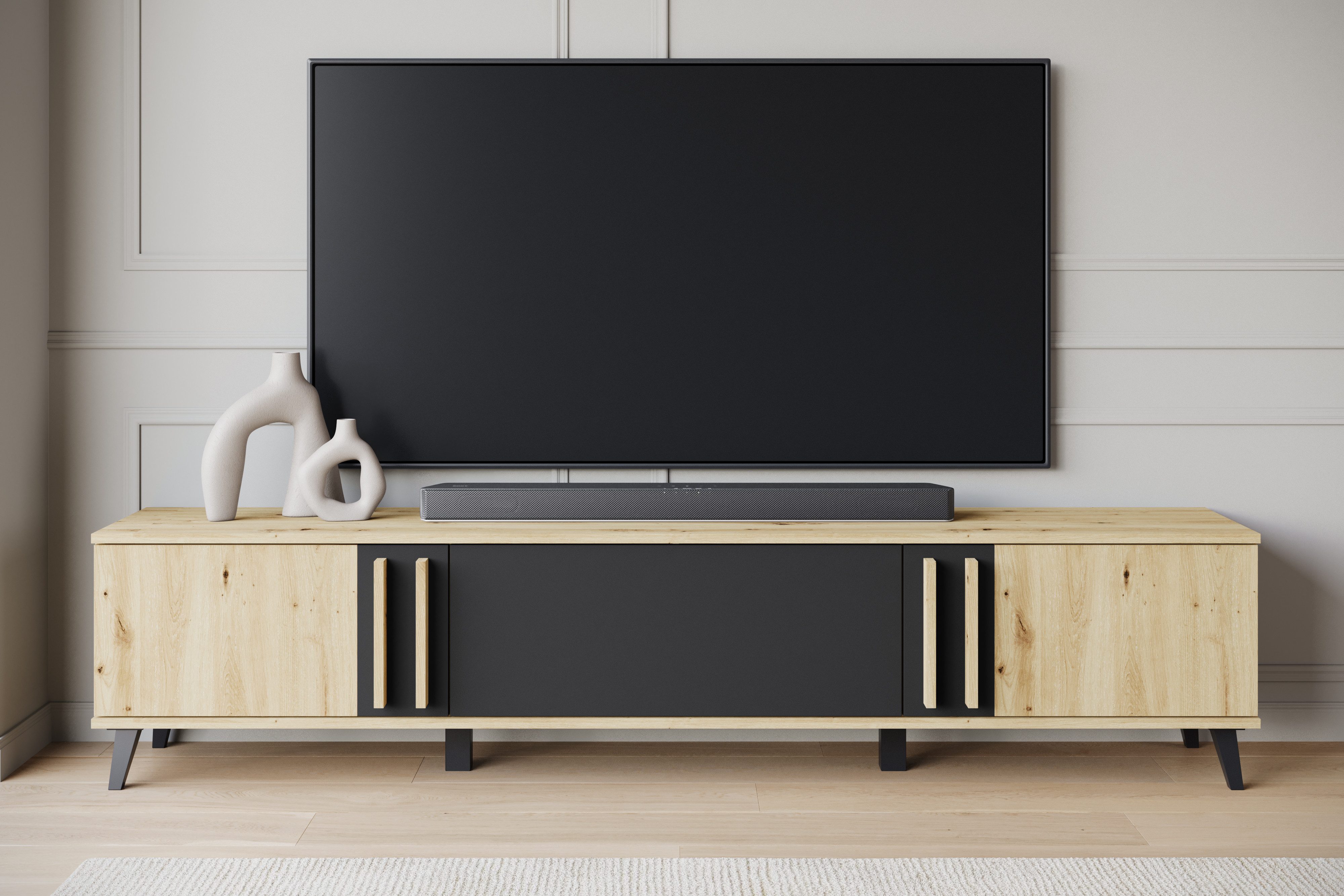 Home affaire Lowboard Helsinki, TV-Kommode Breite 180cm (1 St), modernes Design, 3 Klapptüren