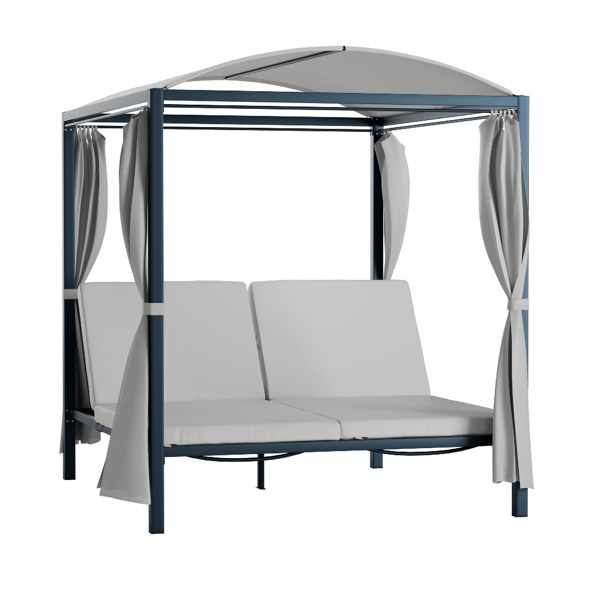 blumfeldt Gartenliege Eremitage Double XL Sunbed 2 Personen Stahl 5-fach Lehne 4 Vorhänge, Set, Liegeinsel Doppelliege 2 Personen mit Rückenlehne & Vorhängen