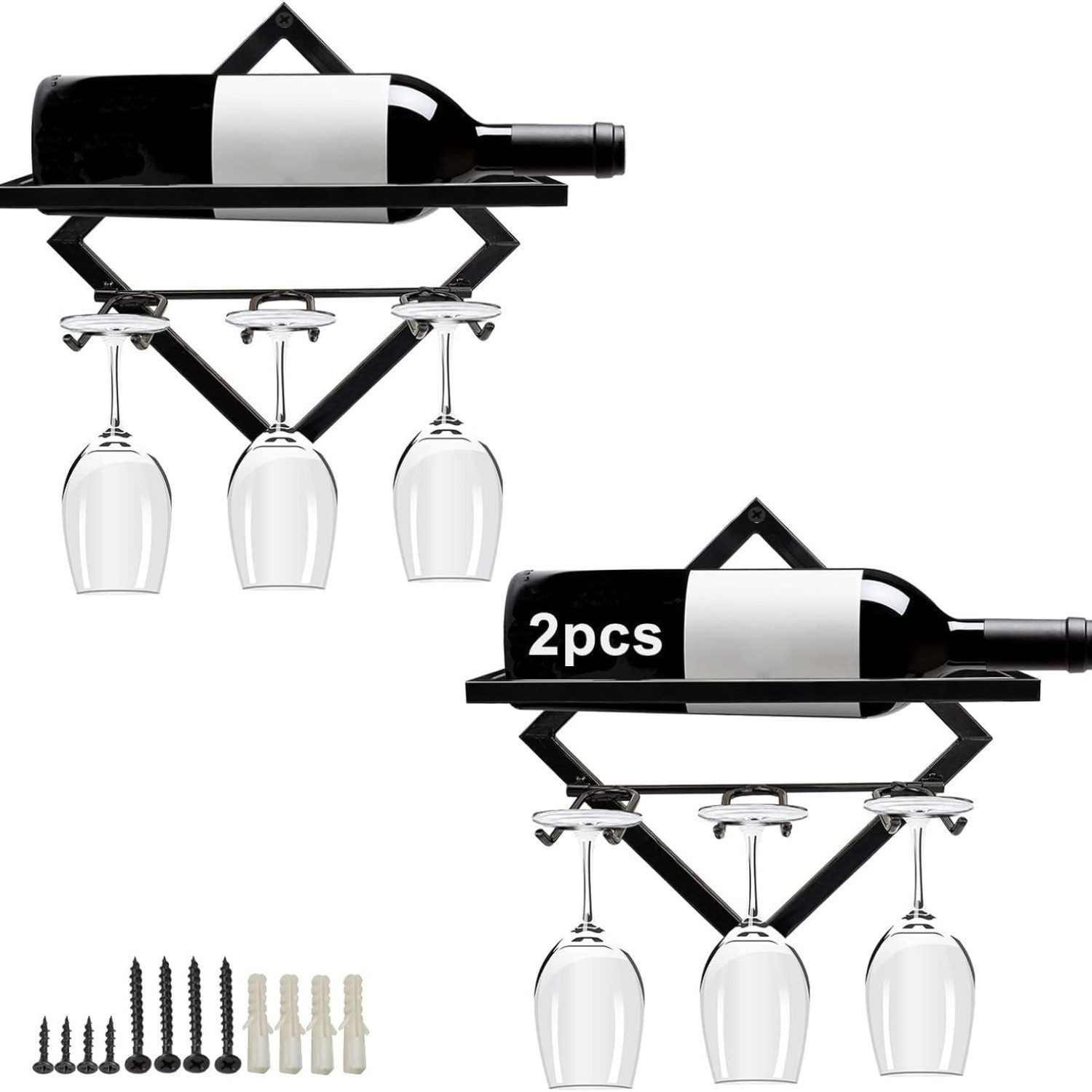 Cocktail-Set Weinflaschenhalter mit Weinglashalter 2 Stück Wandmontage Weinregal