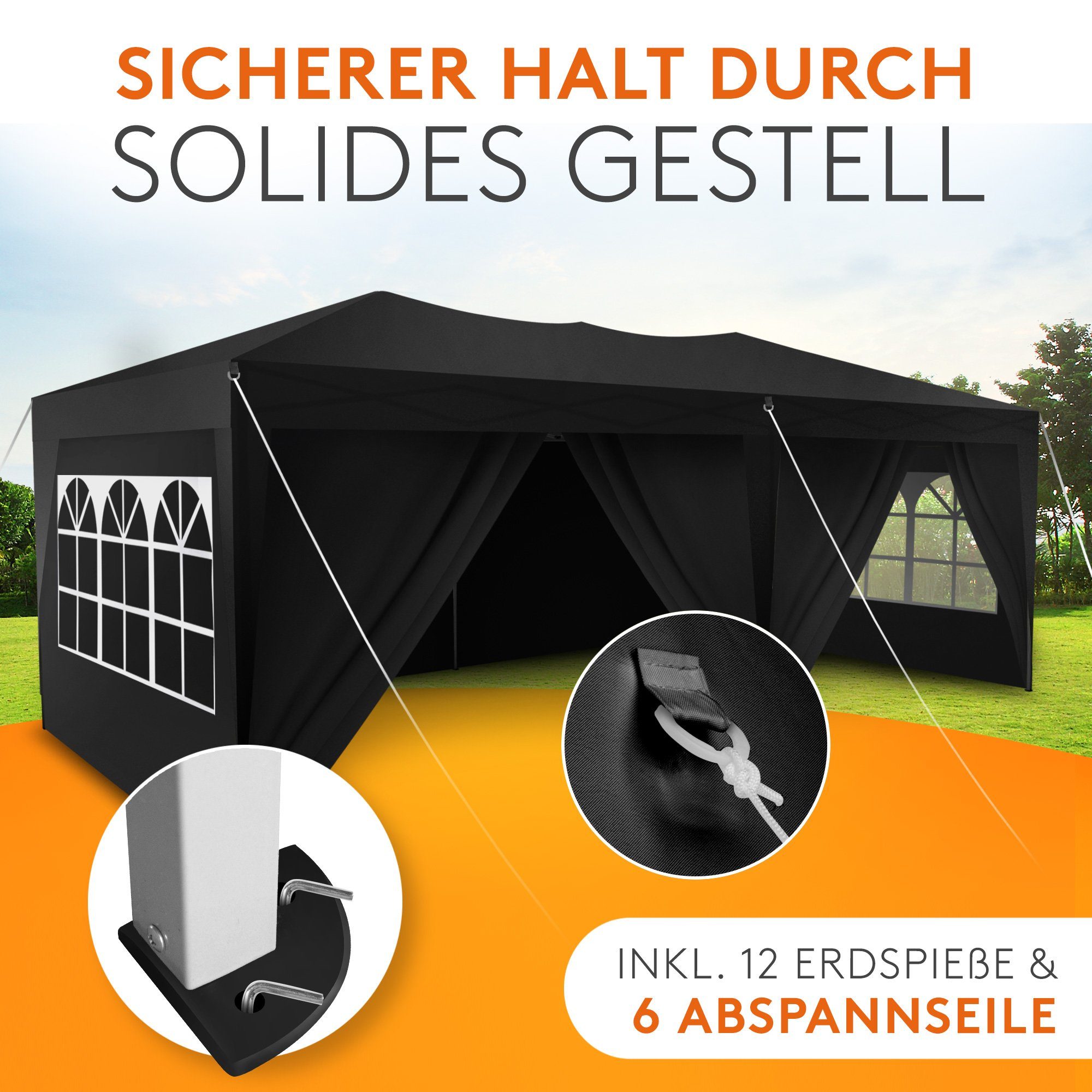 Kronenburg Partyzelt 3x6m wasserdicht - Gartenpavillon, Faltpavillon stabil, UV-Schutz 50+, mit 6 Seitenteilen – Bild 5 von 5