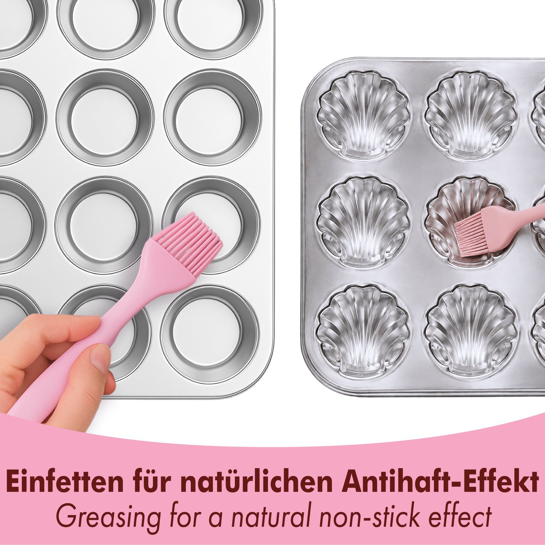 immer Muffinform Edelstahl Backform-Set Muffinblech 12 Muffin/Cupcake- und 12 Muscheln, (Muffinblech-Set 2-tlg)