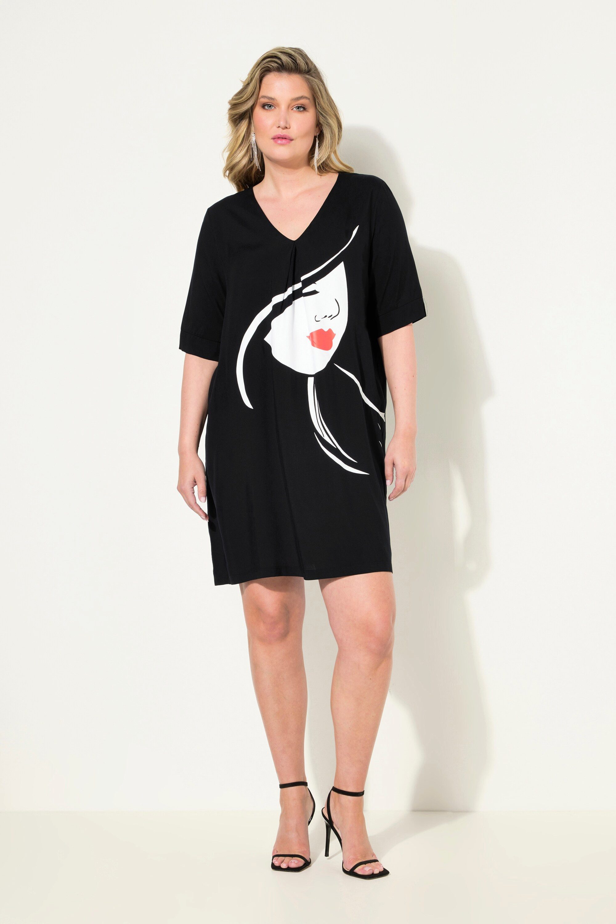 Jerseykleid Kleid A-Linie Frauenkopf Halbarm