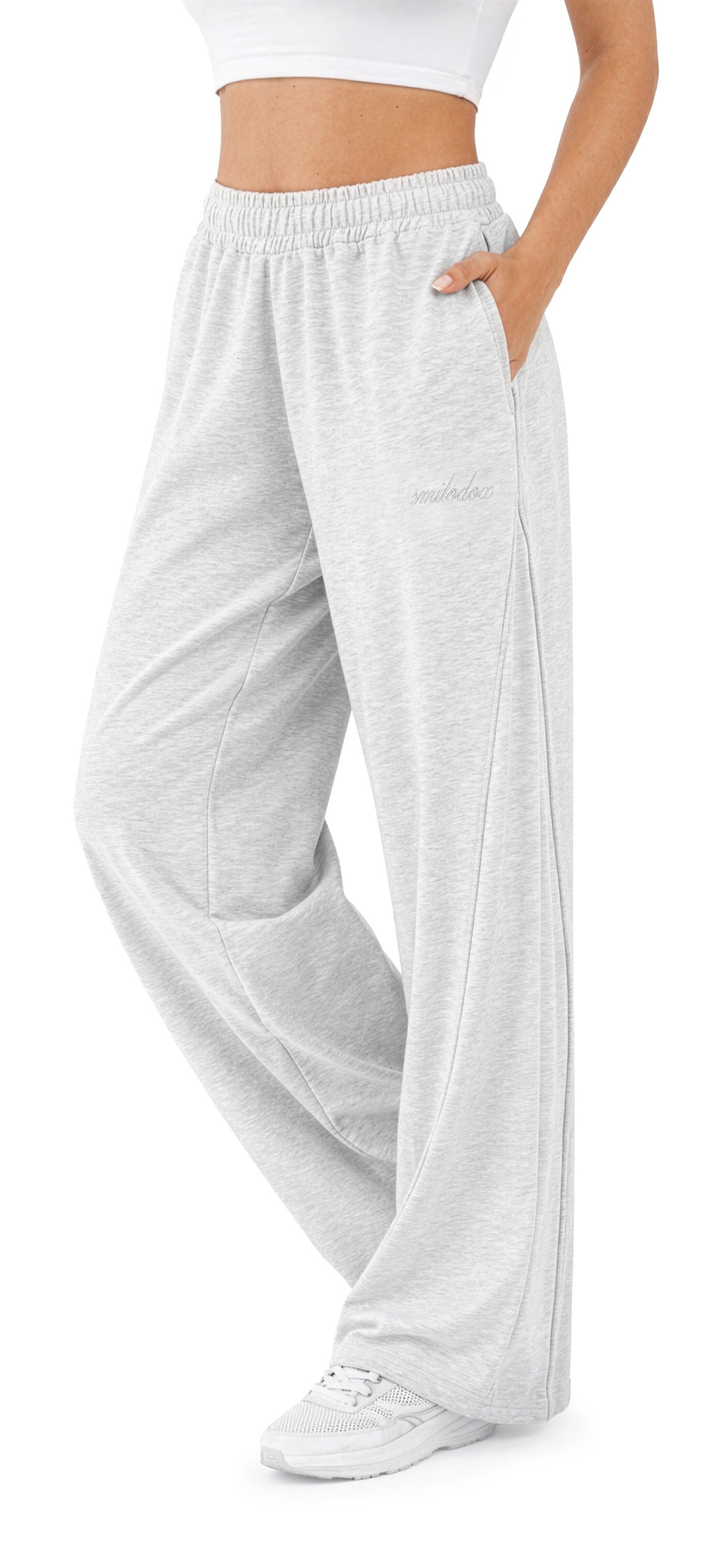 Smilodox Jogginghose Ylena, Sweatpants Damen, Loose Fit, Wide Leg mit Tunnelzug, Sport Elastischer Bund, Kordelzug, weites Bein, Logo, Gym & Homewear