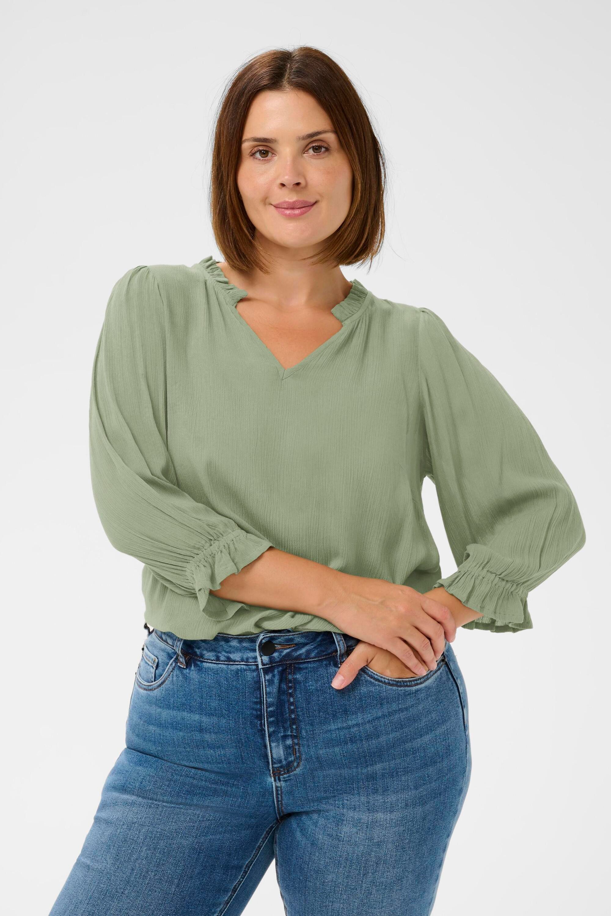 KAFFE Curve Langarmbluse Halblange Ärmel KCkiv Große Größen