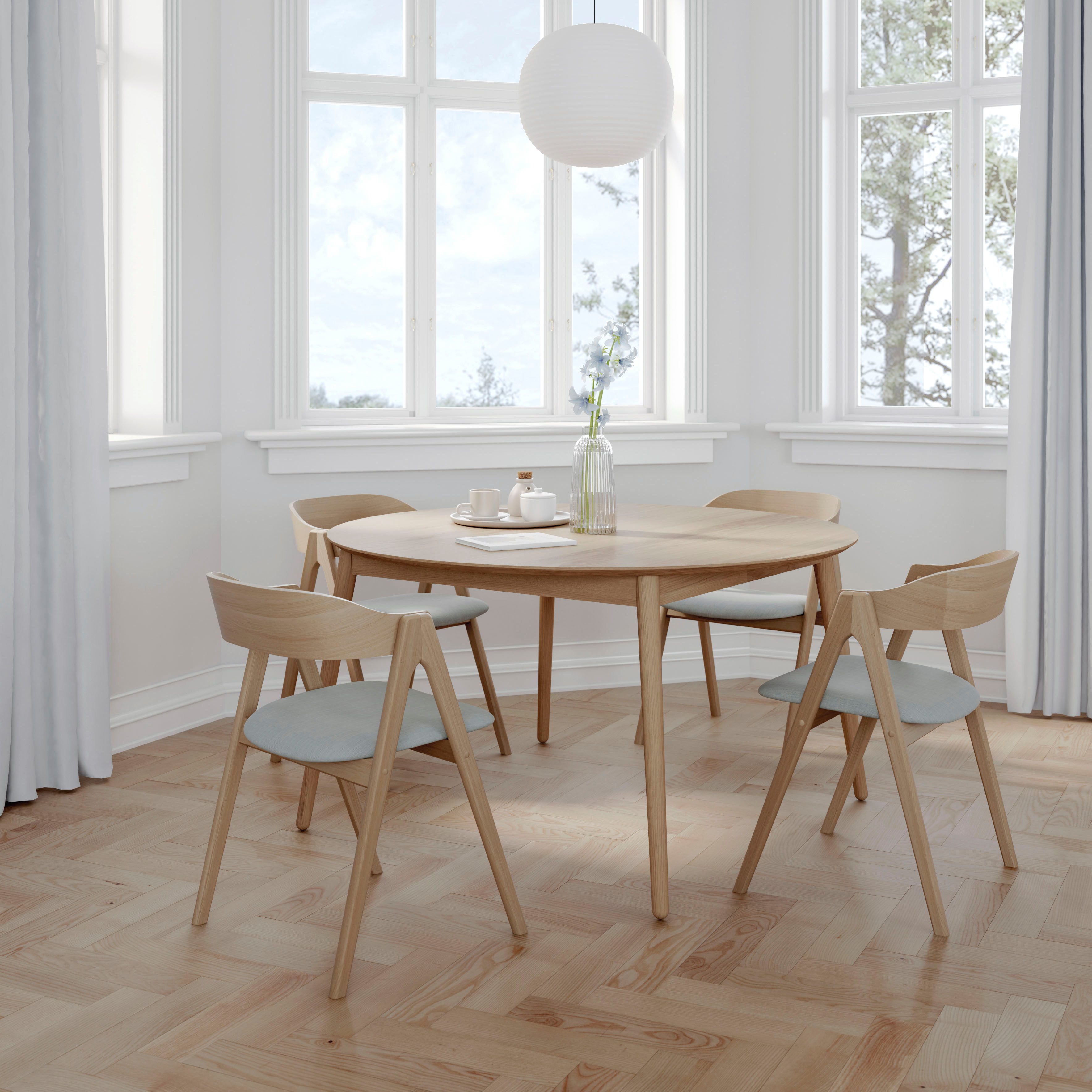 Hammel Furniture Esstisch Meza Designtisch mit Auszugsfunktion und 2 Einlegeplatten, Ø135(231) cm, runde Tischplatte aus MDF/Laminat, Massivholzgestell