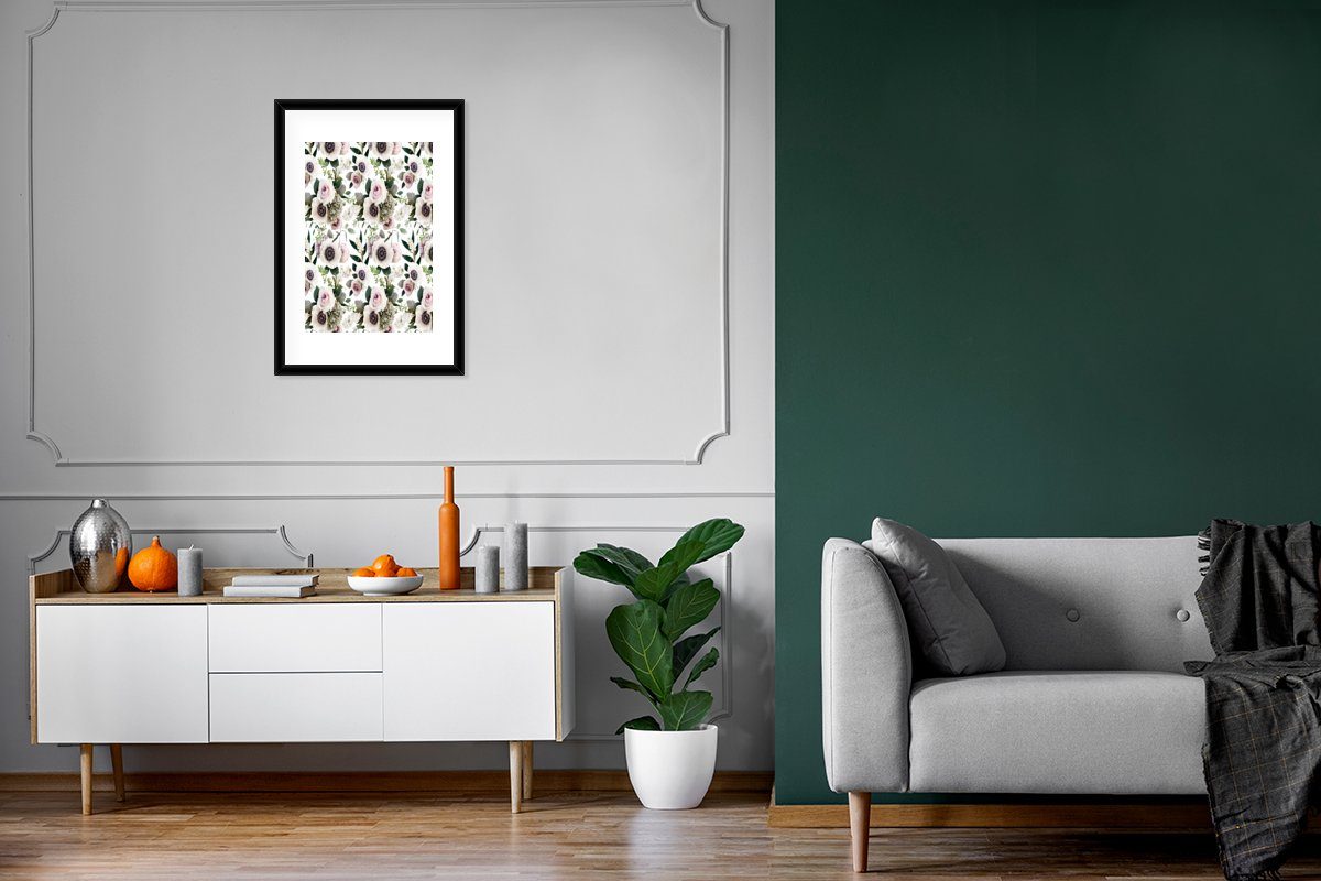 Gerahmtes Anemone, Rosen (1 Poster Bilderrahmen St), - Schwarzem MuchoWow Blumen mit Poster, Rahmen, Kunstdruck, -