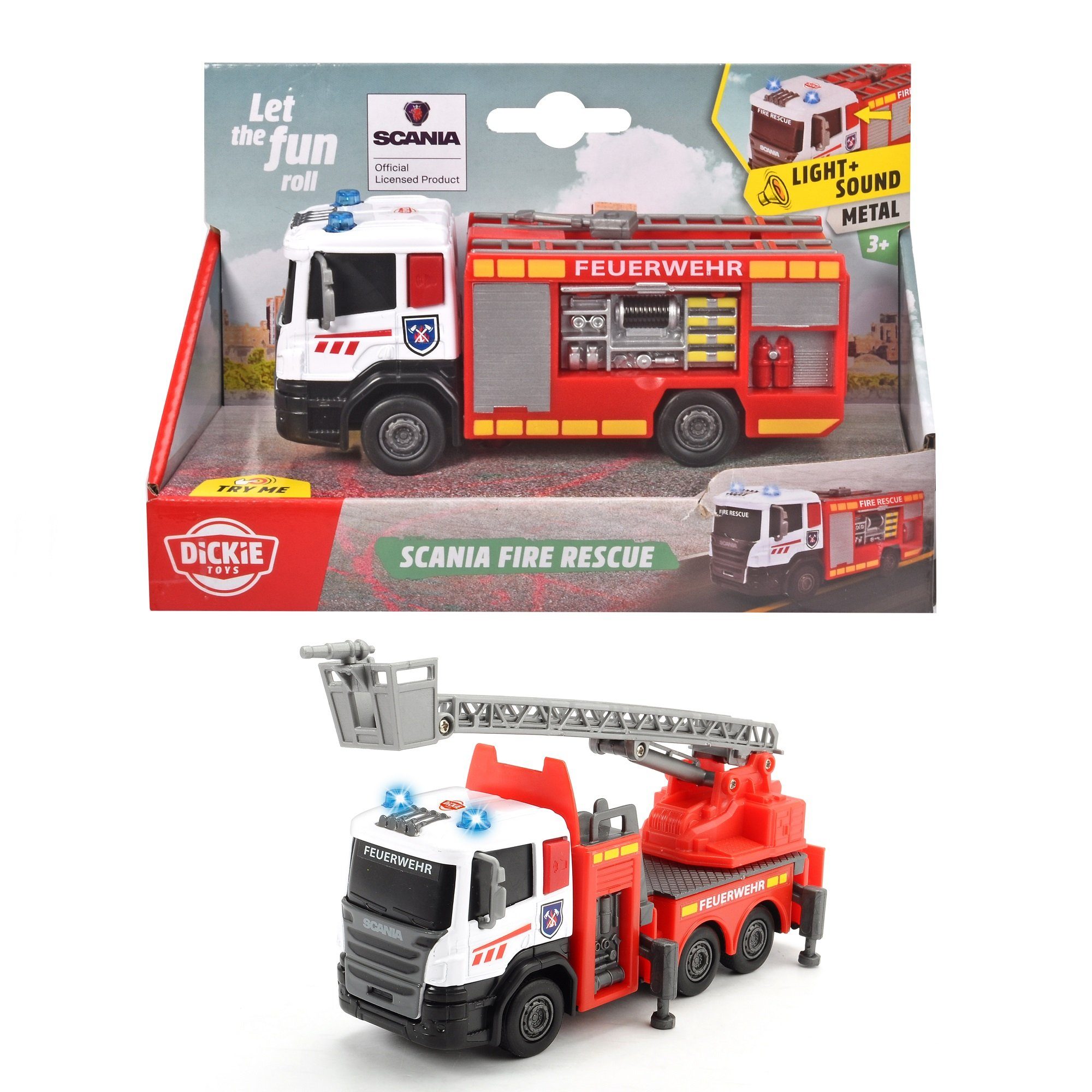 1:32, Licht &, Dickie Sound Maßstab Scania Fire Modellauto Feuerwehr Dickie Licht Rescue: - mit Toys 203712016 & mit Toys