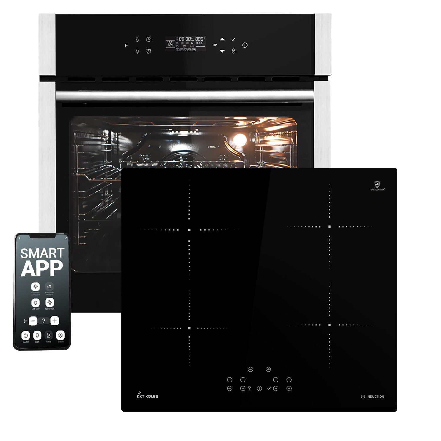 KKT KOLBE Backofen-Set Backofen und Induktionskochfeld SET8313HCIH859RL, mit Teleskopauszug, DampfClean, 60cm / Herdset / Kochmulde / Einbaubackofen / WIFI