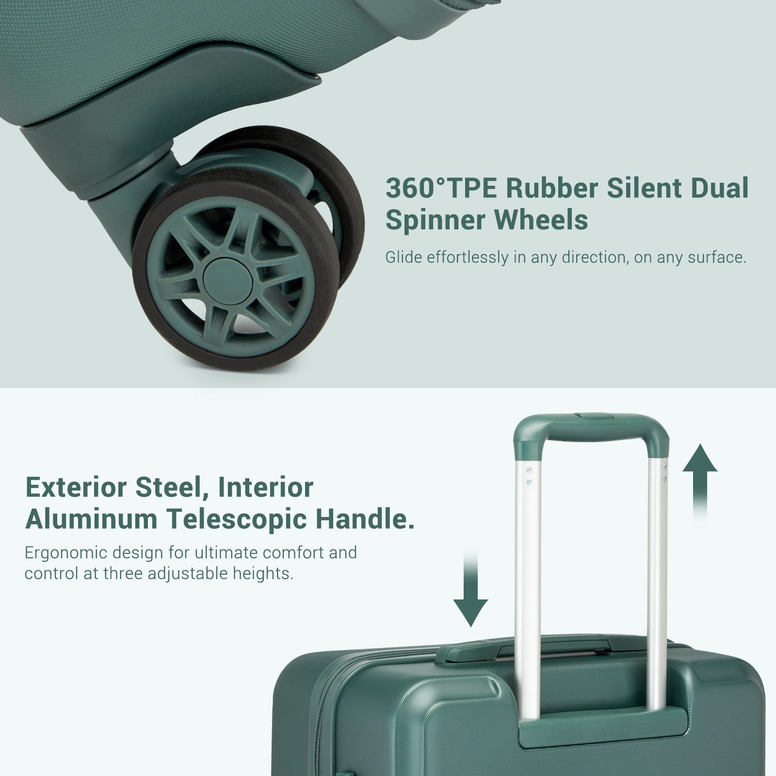 KONO Handgepäck-Trolley Koffer, PC + ABS Hartschale, TSA-Schloss, Doppel-Spinnräder