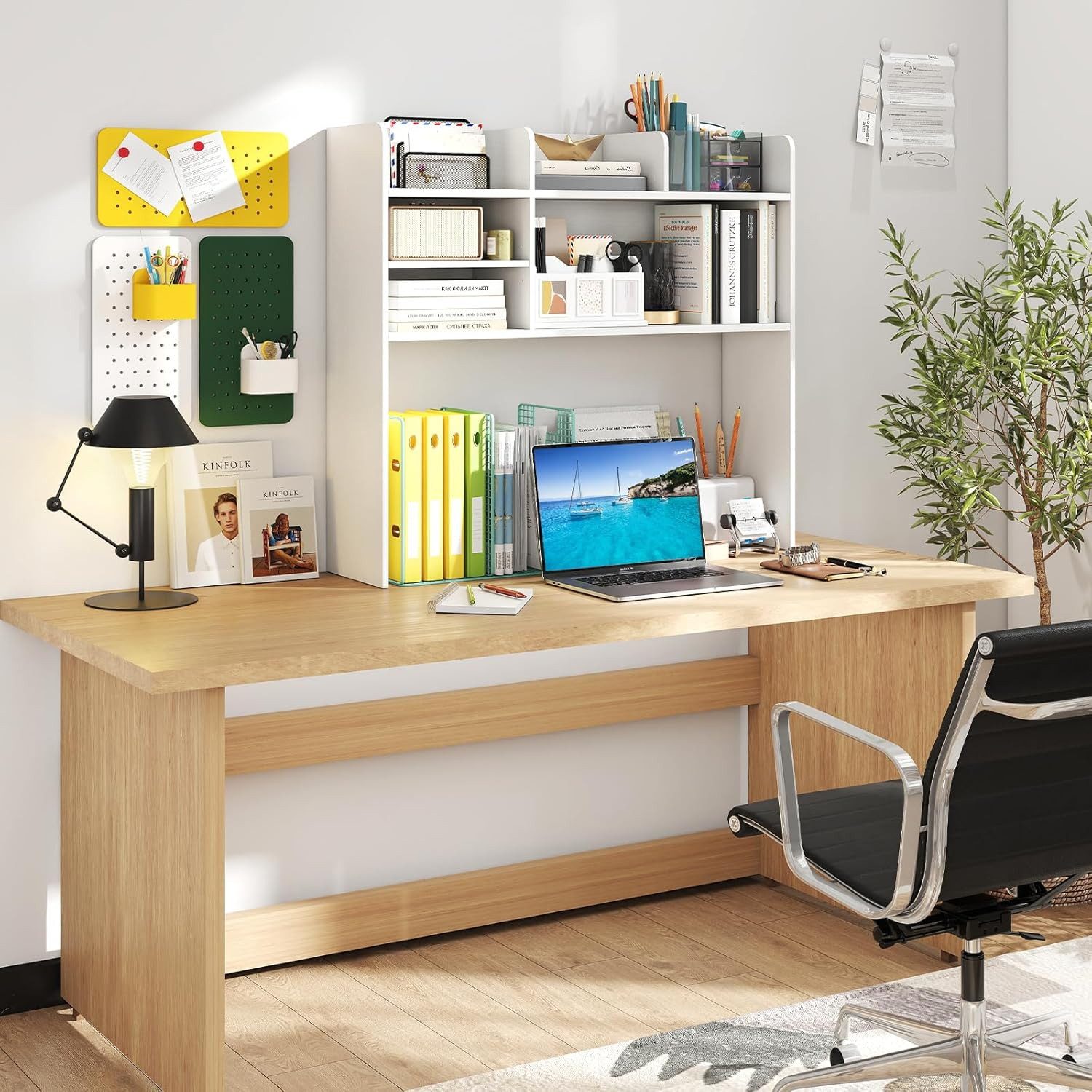KOMFOTTEU Regal-Schreibtisch Schreibtischregal, mit 6 offenen Regalen, für Monitore bis zu 32"