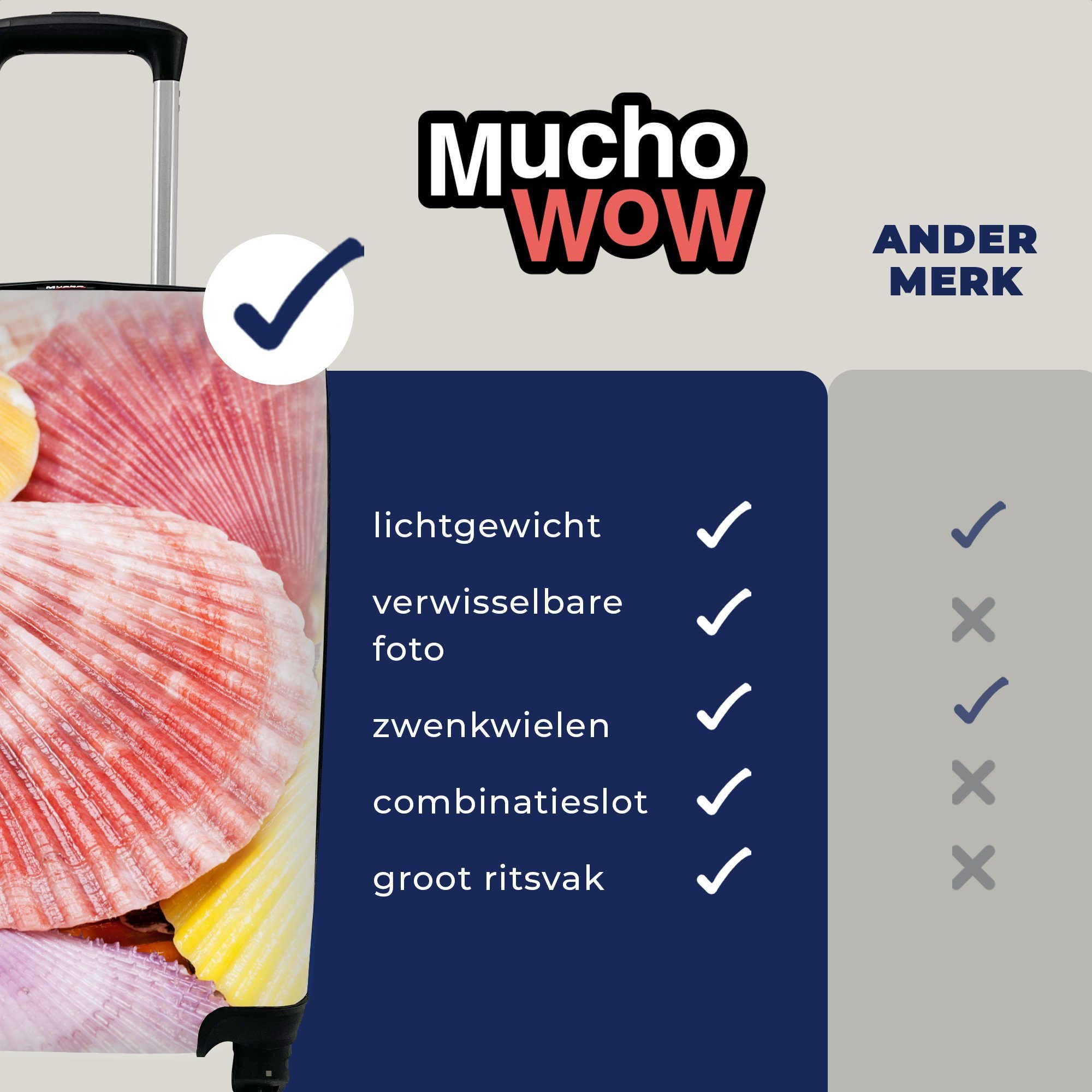 MuchoWow Handgepäckkoffer - Ferien, Rot Handgepäck - Sommer, Reisetasche Rollen, Reisekoffer mit - Gelb - Trolley, rollen, Muscheln für Strand 4