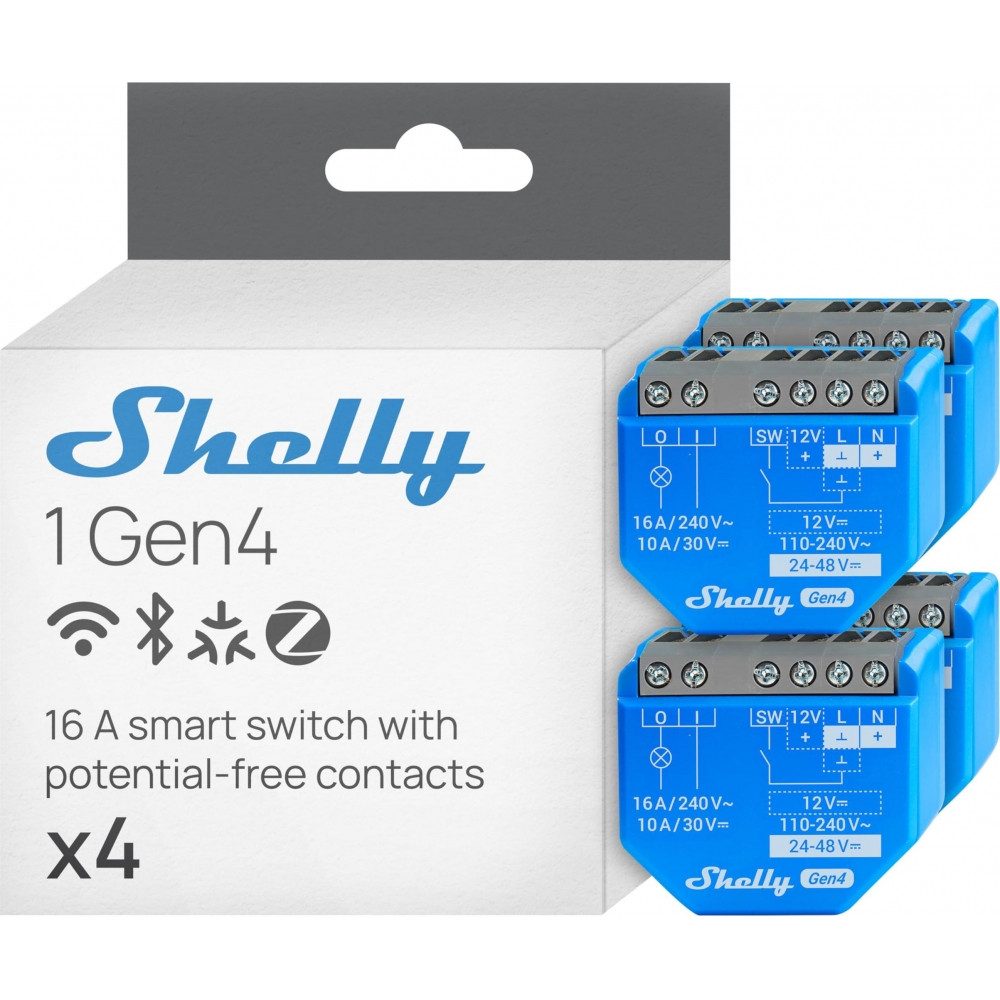 Shelly Gen4 1PM Unterputzrelais WLAN Smart-Schalter 4er Pack Weiß Smart-Home-Station