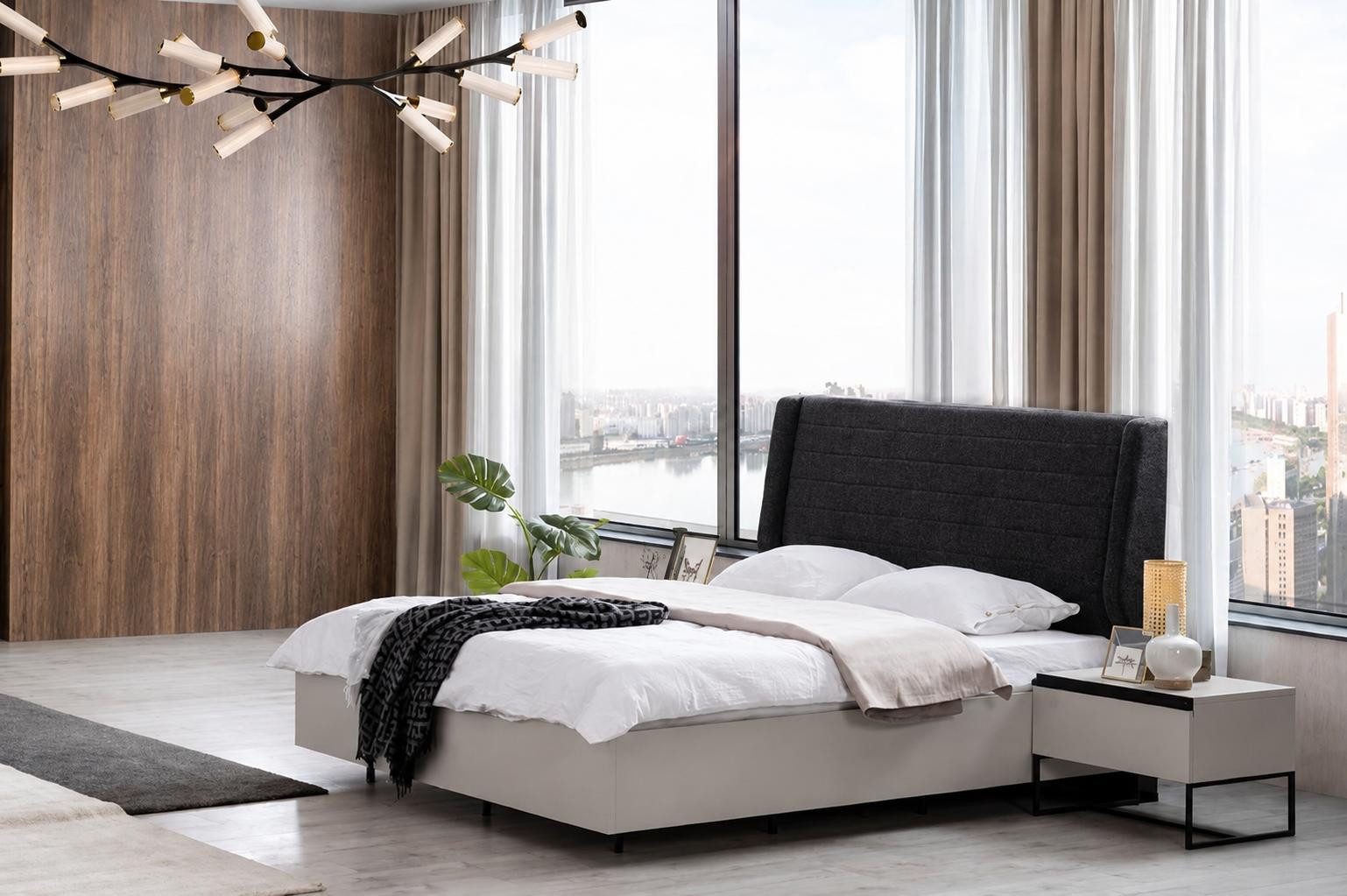 JVmoebel Schlafzimmer-Set Schlafzimmer-Set mit Doppelbett und zwei stilvollen Nachttischen, Made in Europa