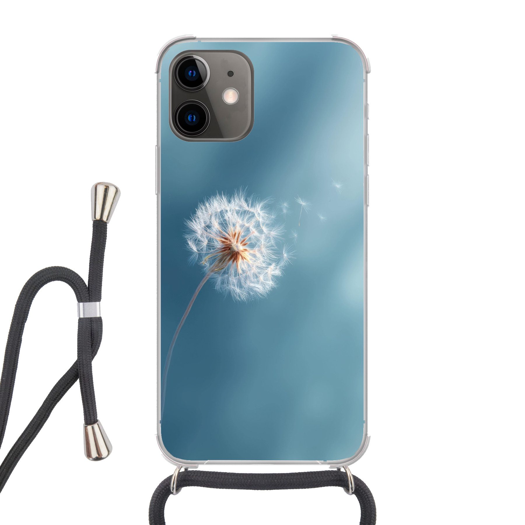 MuchoWow Handyhülle für Apple iPhone 11 Löwenzahn - Wind - Blau, Tragbare Handyhüllen mit Kette zum umhängen, Handykette Handyband
