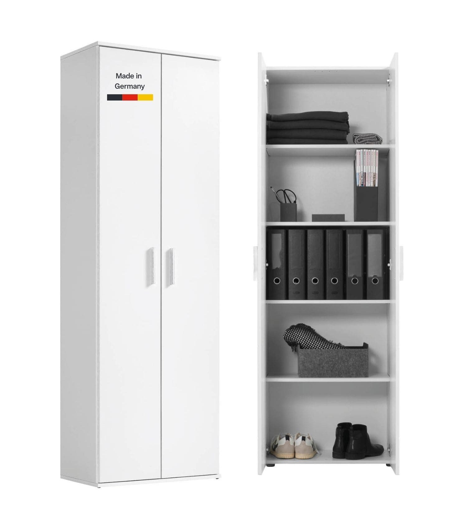mokebo Mehrzweckschrank Der Lange (60x180 cm, mit 4 Einlegeböden) Made in Germany, Aktenschrank, Flurschrank, Schuhschrank in Weiß