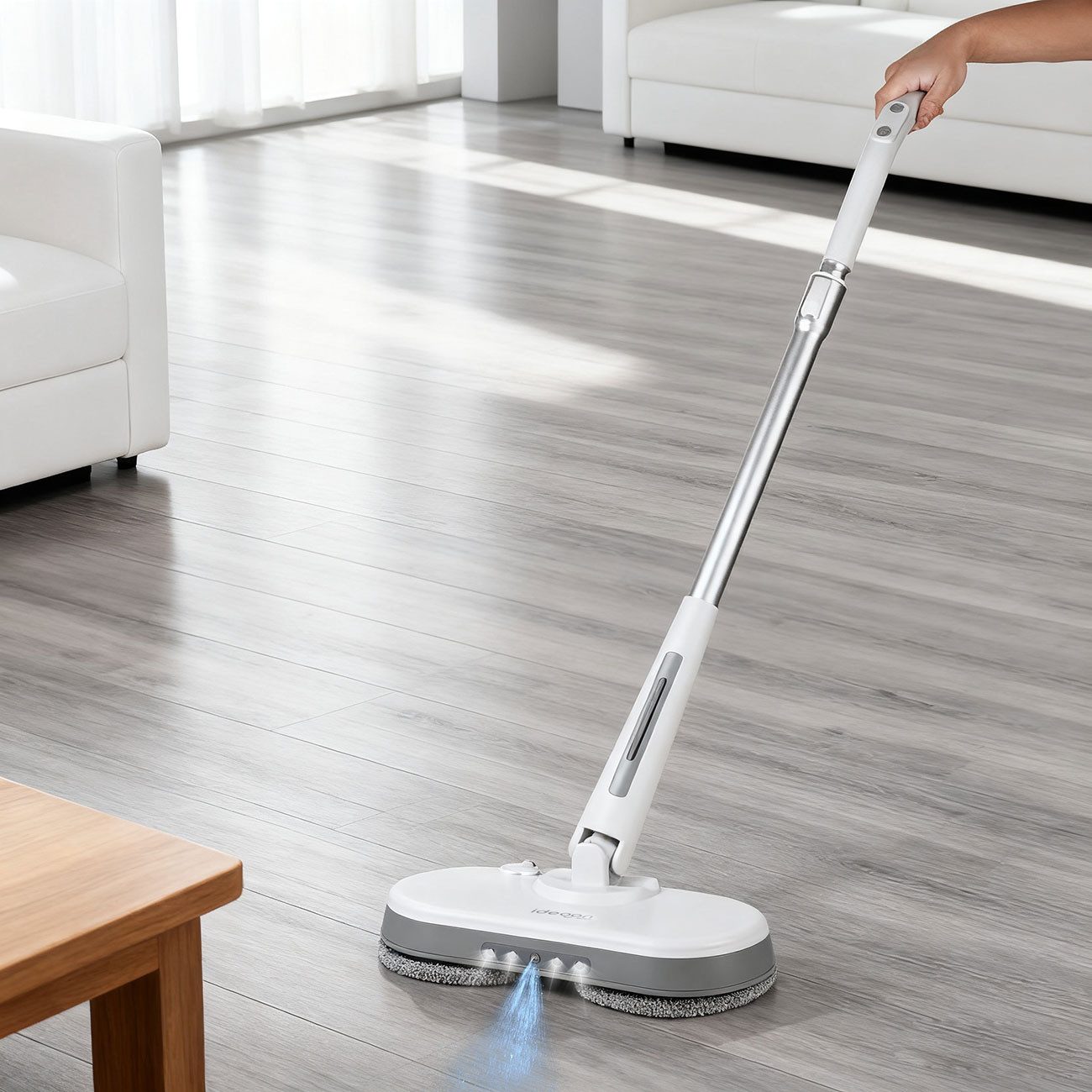 shop'n smile ideoon Hartbodenreiniger Kabellose Boden-Poliermaschine mit Wassertank, Teleskopstange, 30 W, Bodenwischer für grosse Flächen, Fliesen, Laminat