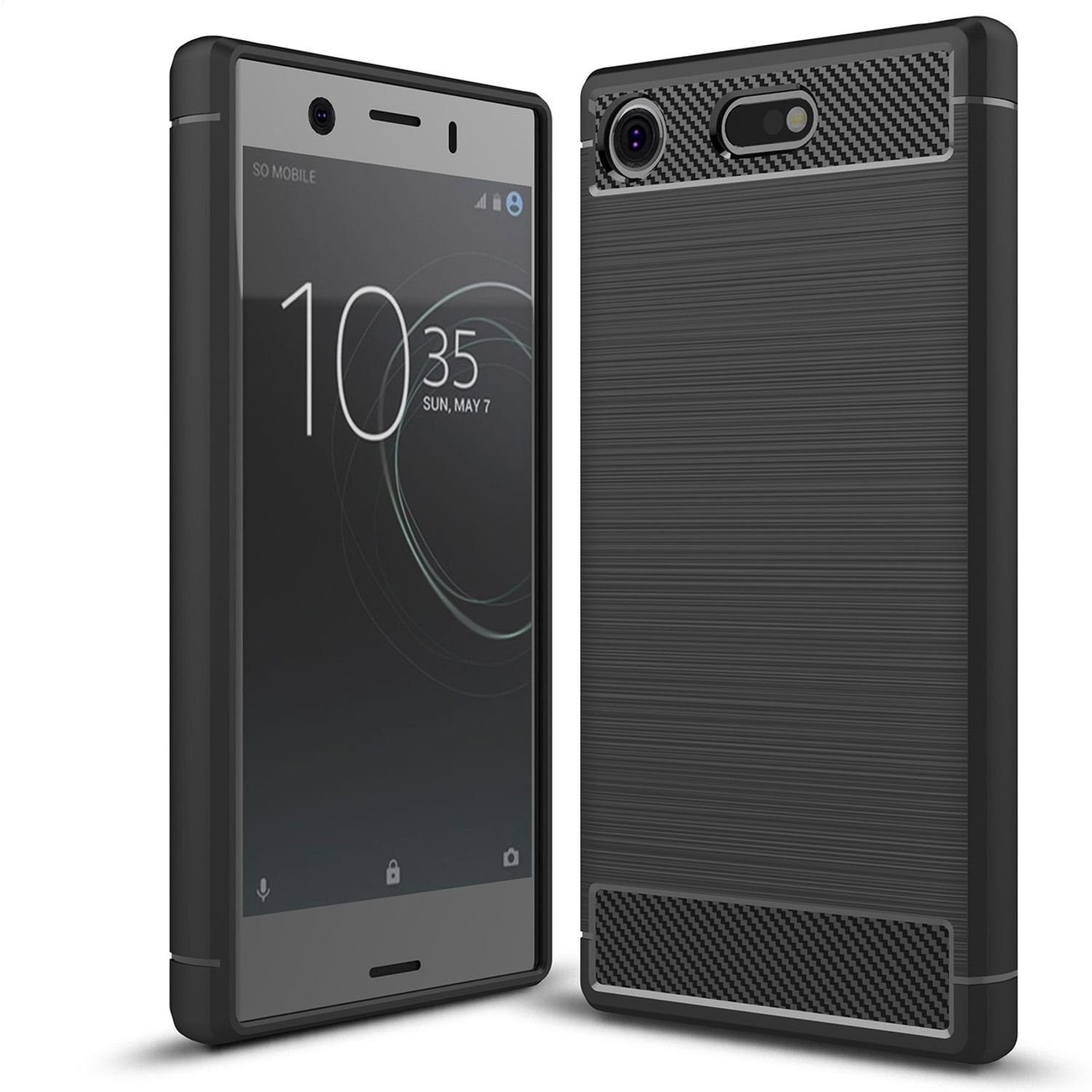 Nalia Smartphone-Hülle Sony Xperia XZ1 Compact, Carbon-Look Silikon Hülle / Matt-Schwarz / Anti-Fingerabdruck / Rutschfest Stoßfest Kratzfest / Karbon-Optik Schutzhülle / Slim Cover Soft Case Etui Handy-Tasche Backcover / Handy-Schale Backcase Handycover Handycase