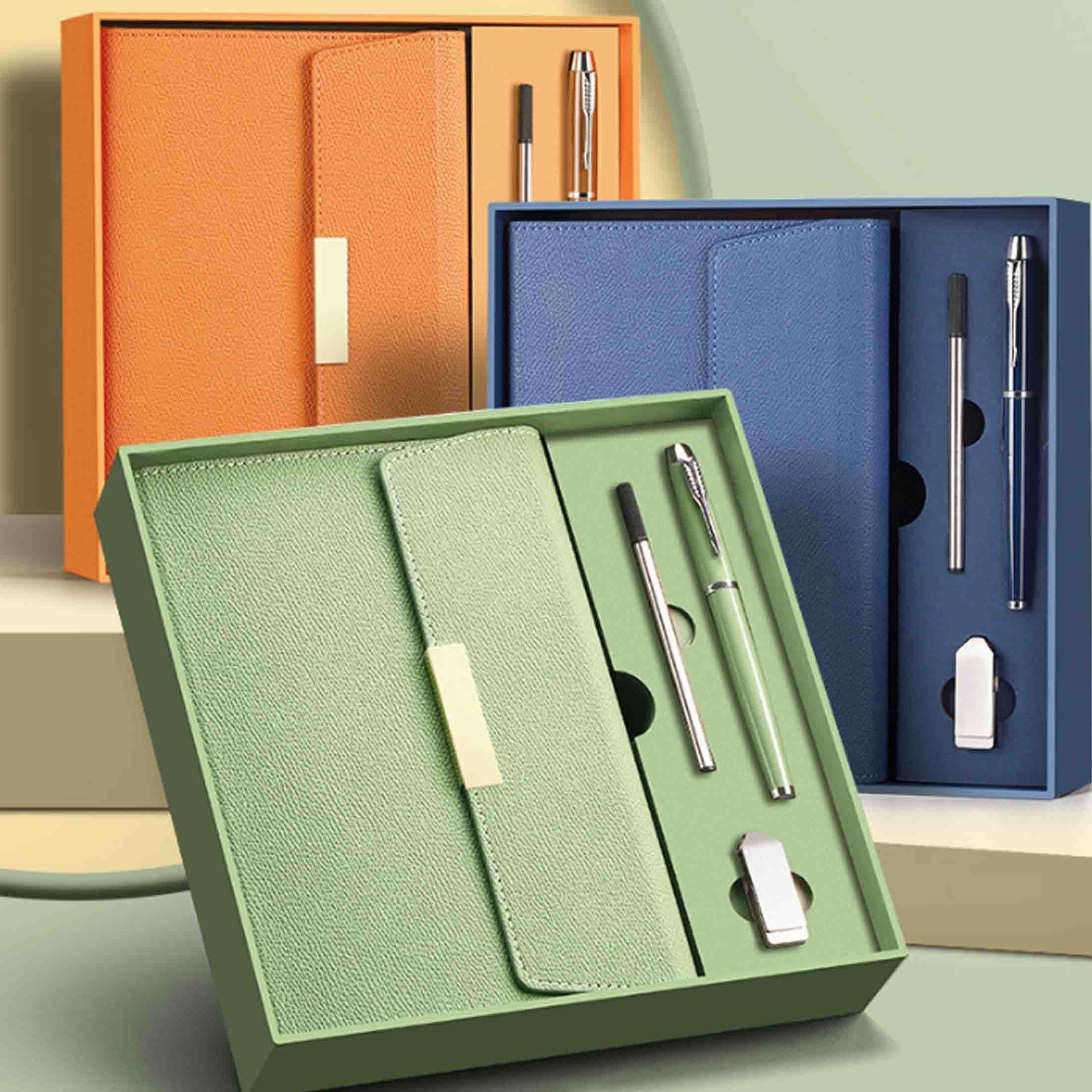 feinlux Notizbuch Business-Notizbuch-Geschenkset mit drei Falten, 80g Schreibpapier, Elastischer Stifthalter, Fadenheftung