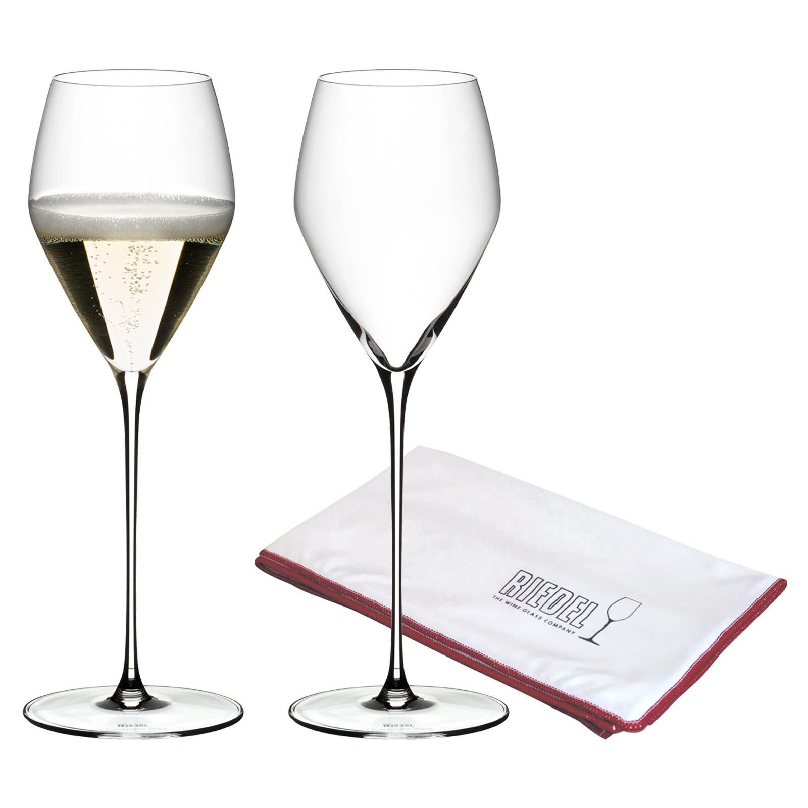 RIEDEL THE WINE GLASS COMPANY Champagnerglas Veloce Champagner Gläser + Poliertuch 327 ml, Glas