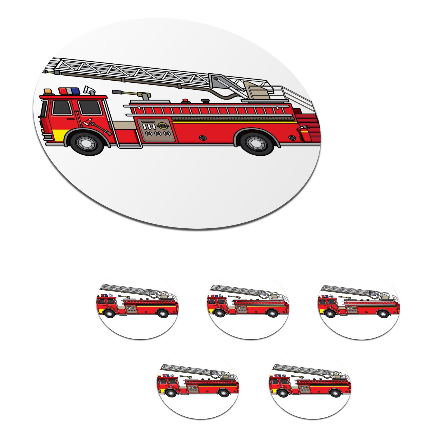 Kinder, Tassenuntersetzer, Tasse, Korkuntersetzer, Gläser, Becher für Glasuntersetzer für 6-tlg., Getränkeuntersetzer, MuchoWow Feuerwehrautos eines Illustration Zubehör