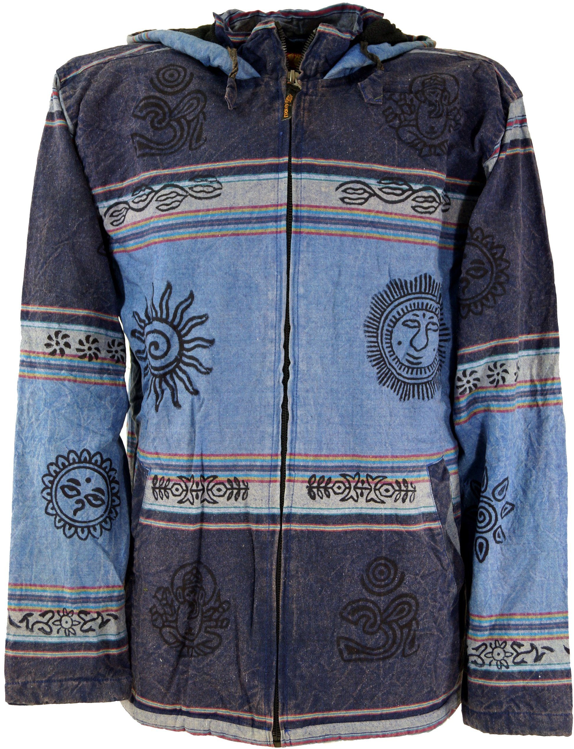 Guru-Shop Strickjacke Goa Jacke, Ethno Kapuzen Jacke - blau alternative Bekleidung