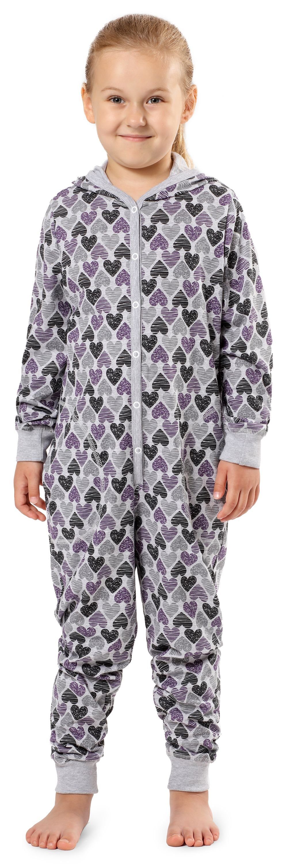 Merry Style Mädchen Melange MS10-223 Kapuze Violett Schlafanzug Herzen Schlafoverall mit