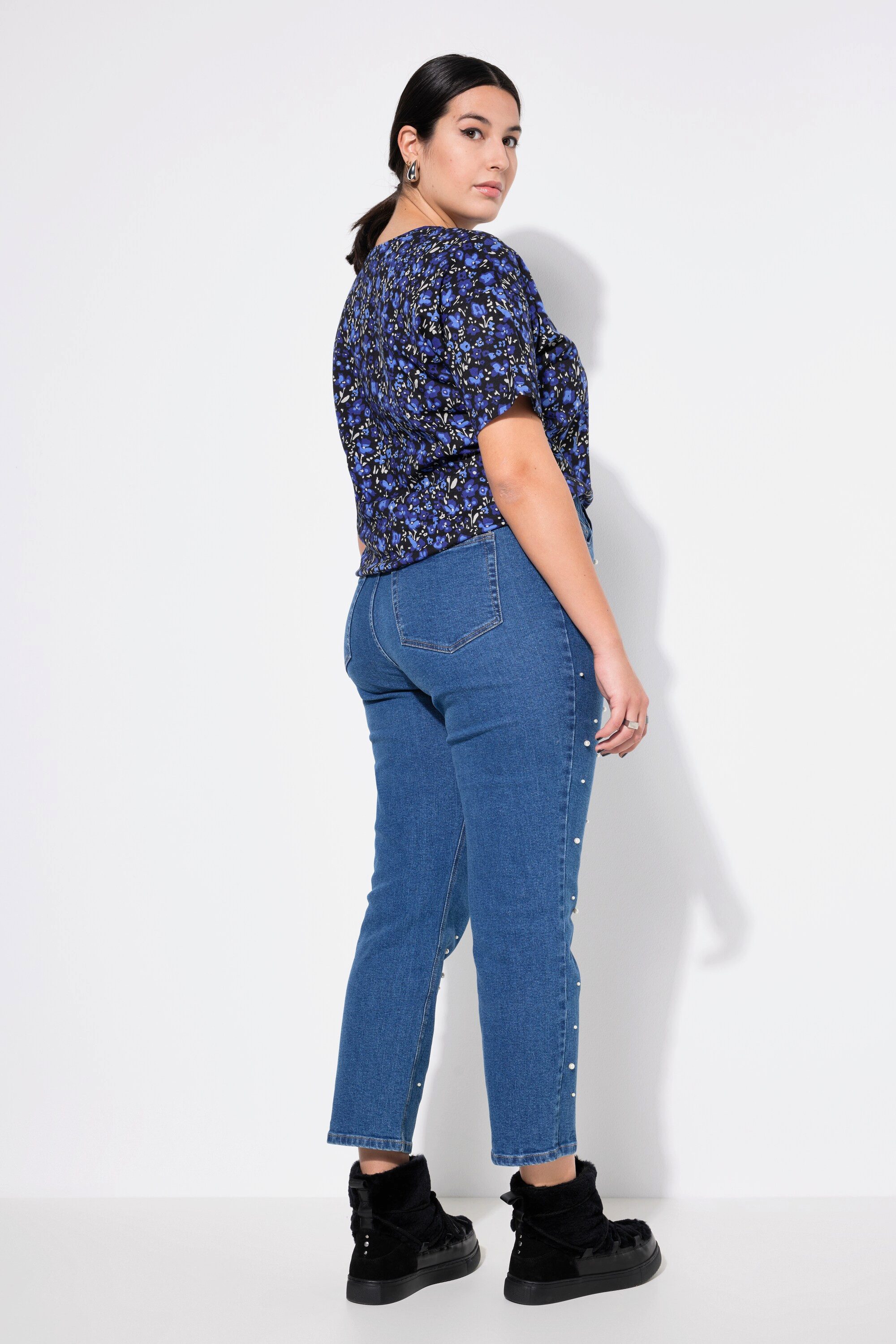 Studio Untold Regular-fit-Jeans Mom-Jeans Zierperlen 5-Pocket