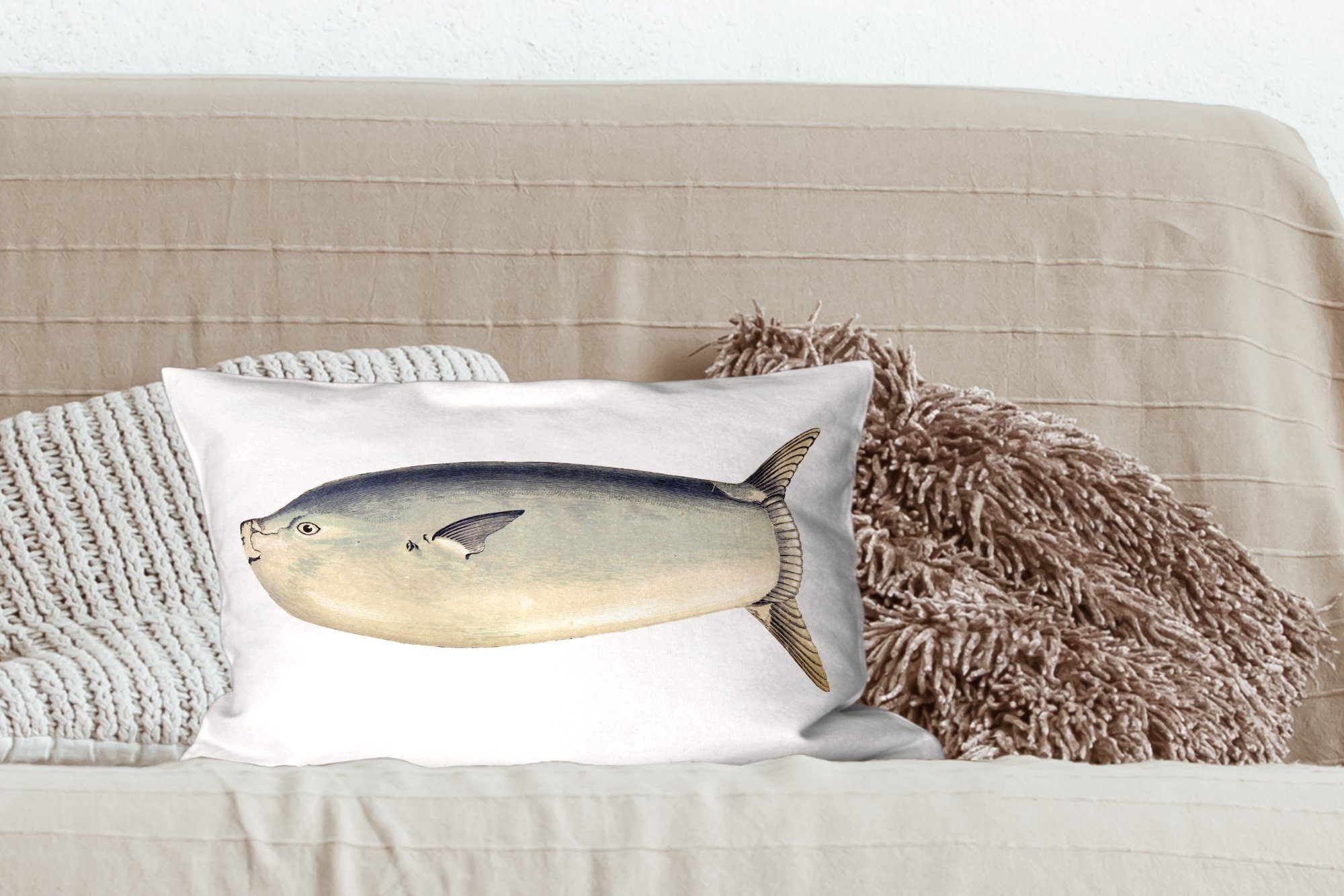 MuchoWow Dekokissen - Zierkissen, Dekoration, Füllung, mit Wohzimmer Fische Schlafzimmer - Dekokissen Realismus Mondfisch