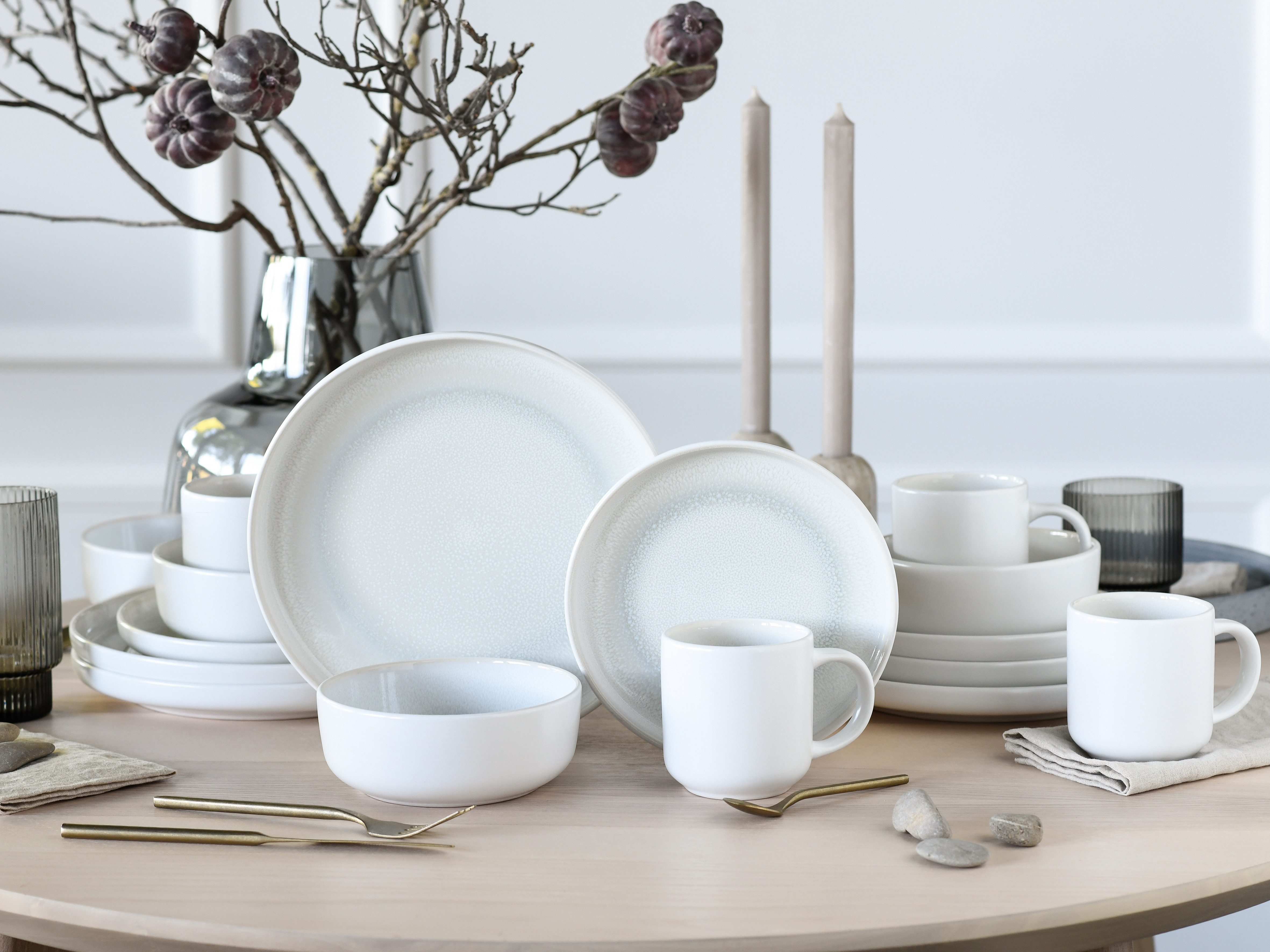 CreaTable Kombiservice Nordic Fjord, Service, 16-tlg. (16-tlg), 4 Personen, Steinzeug, Skandinavisches Design, Reativglasur