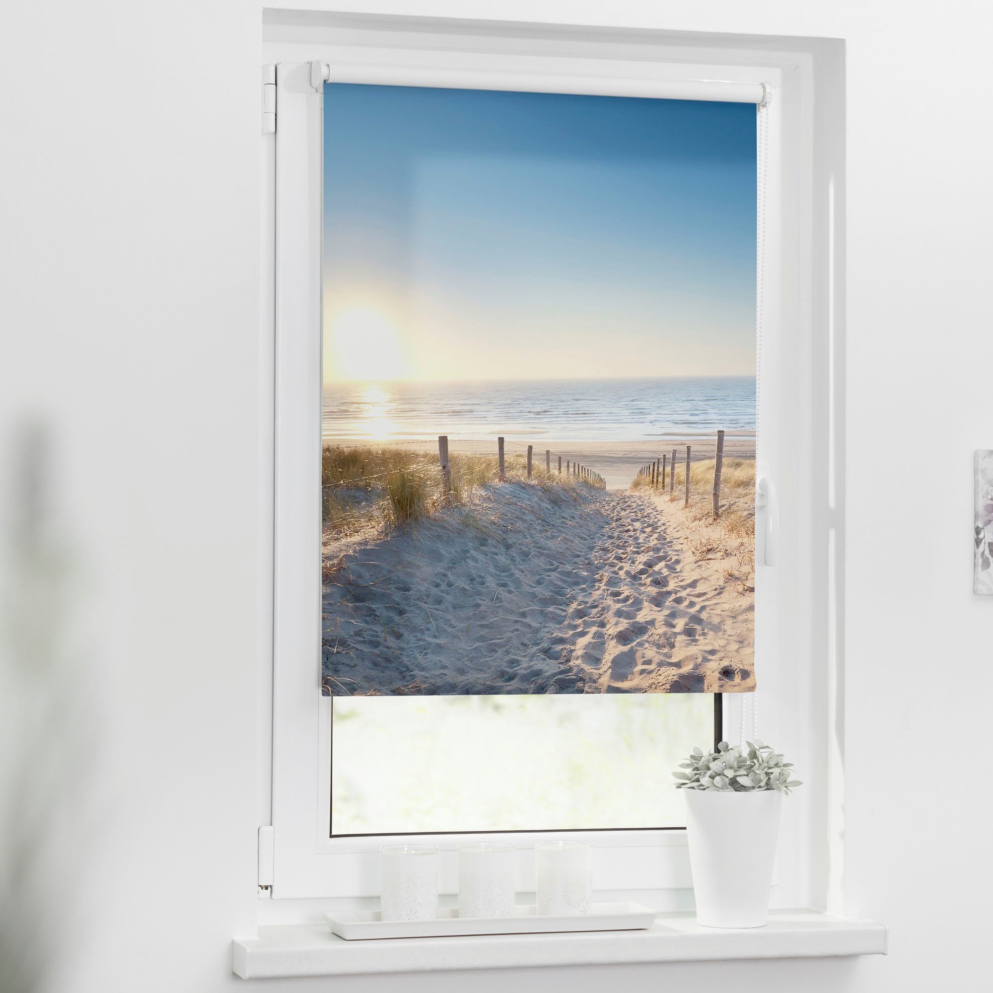 Seitenzugrollo Klemmfix Motiv Ostseestrand, LICHTBLICK ORIGINAL, günstig online kaufen