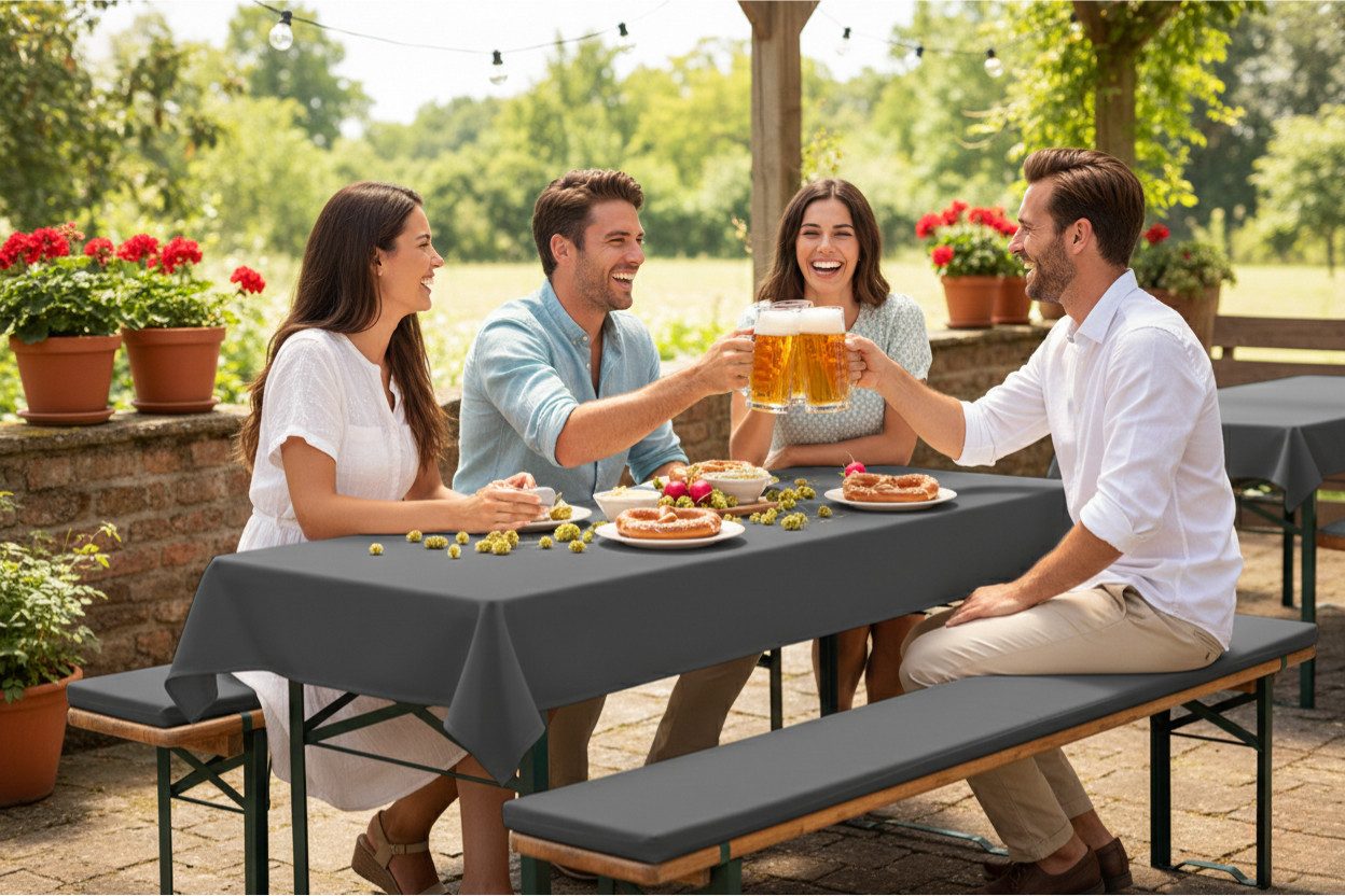 TexDeko Bankauflage Bierbankauflagen-Set mit Tischdecke 100x250cm (universal) 3TLG Set, (Set, 2x Auflage + 1x Tischdecke), blickdicht & waschbar