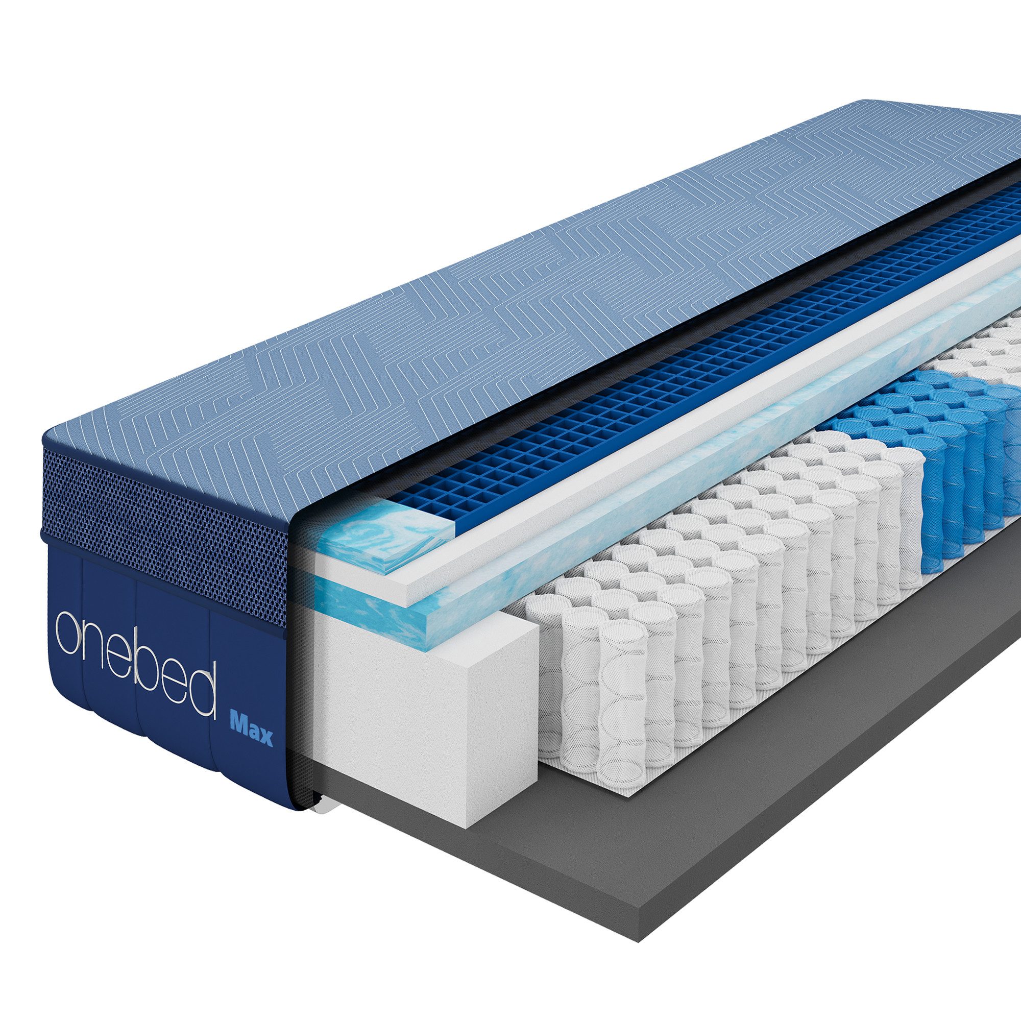 Taschenfederkernmatratze Onebed MAX 27 cm H4 TPE-Gitter – 90x200 140x200 160x200, Onebed, 27 cm hoch, 7-Zonen für Druckentlastung und kühles Schlafklima