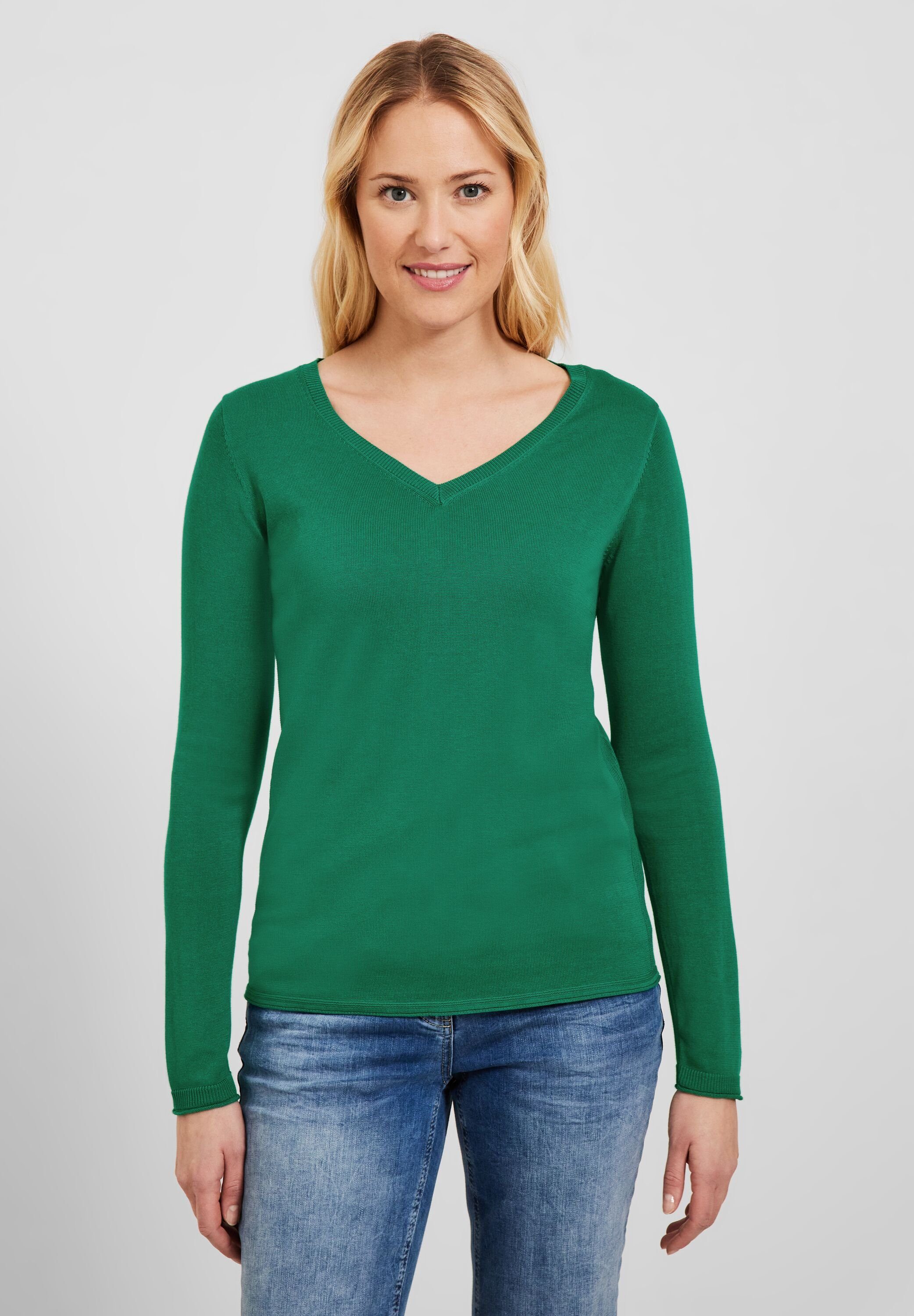 Cecil V-Ausschnitt-Pullover mit femininem V-Ausschnitt luscious green